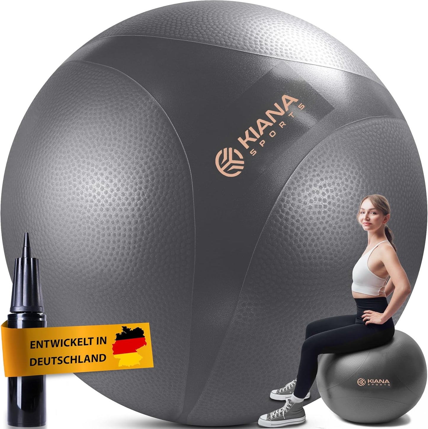 Gymnastikball mit Noppen & Pumpe, Dunkelgrau XL (für Körpergröße ab 180 cm)