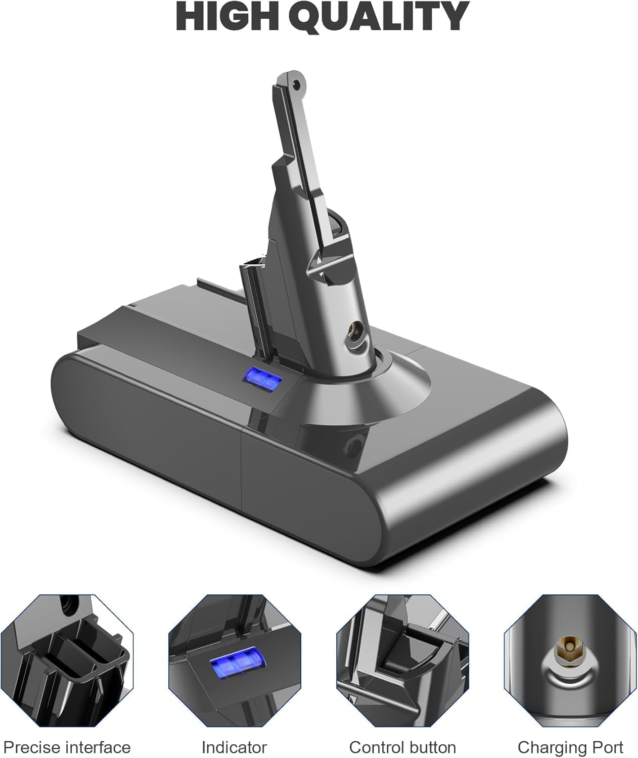 Ersatzakku für Dyson V8 Staubsauger (inkl. Zubehör), Grey 6.0
