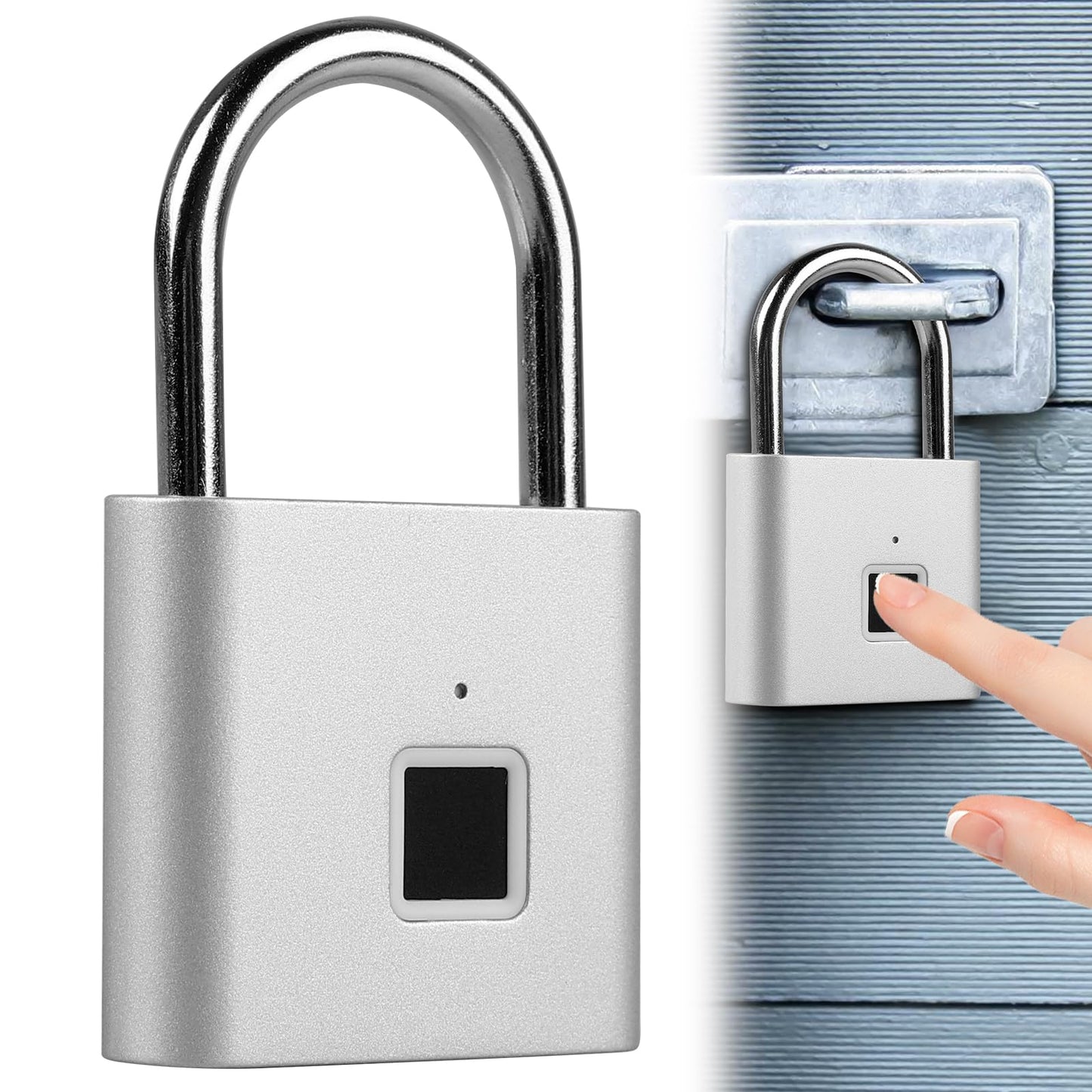 Vorhängeschloss mit Fingerabdruck, Silber