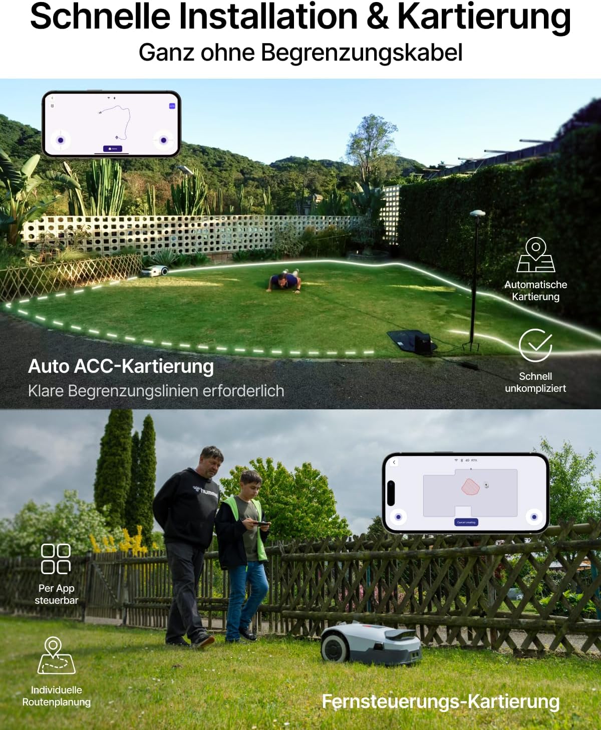 Mähroboter ohne Begrenzungskabel, 650 m², KI-Navigation, A-650 ㎡