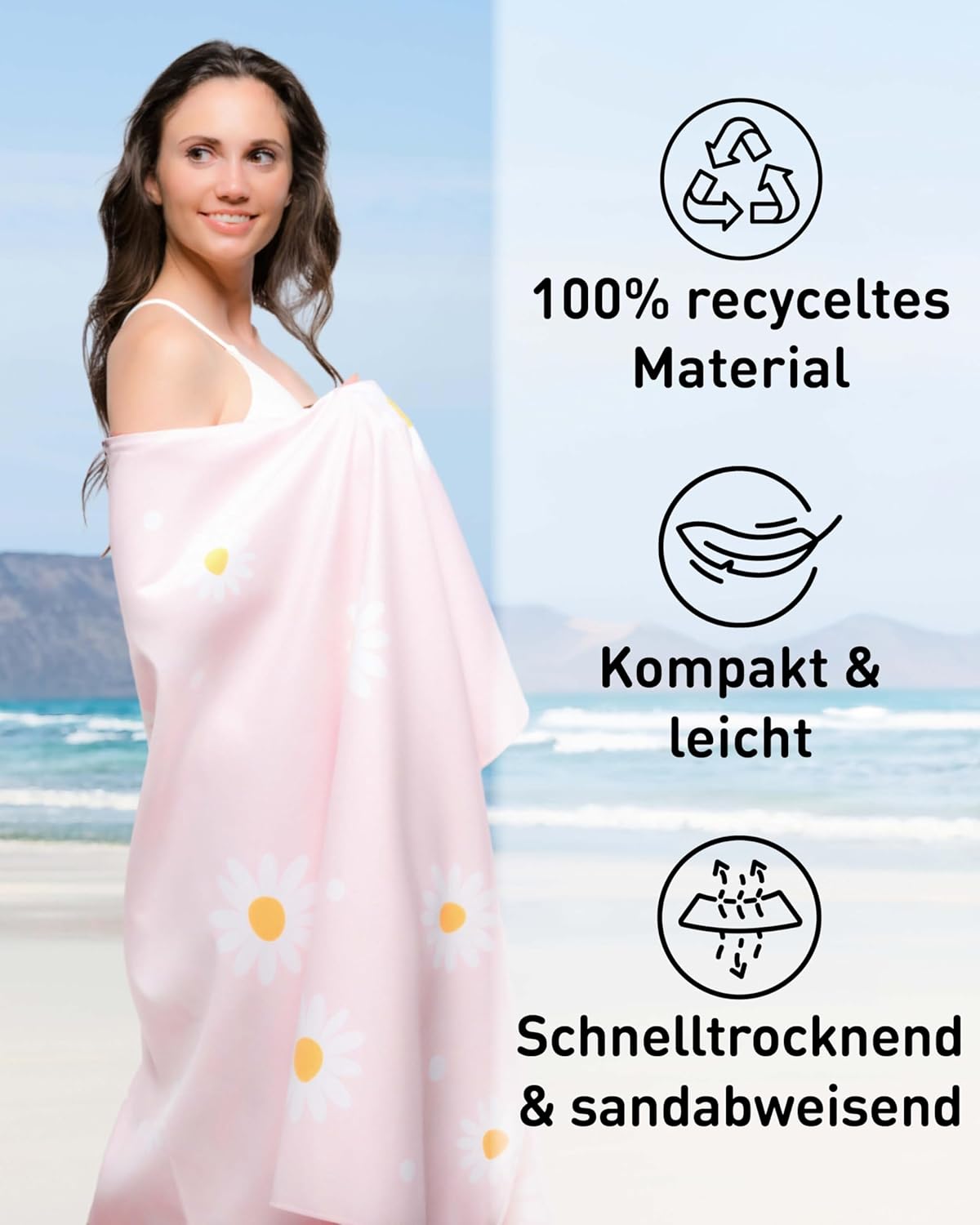 Schnelltrocknendes Strandhandtuch, 160cm x 90cm 29 Daisy Dream