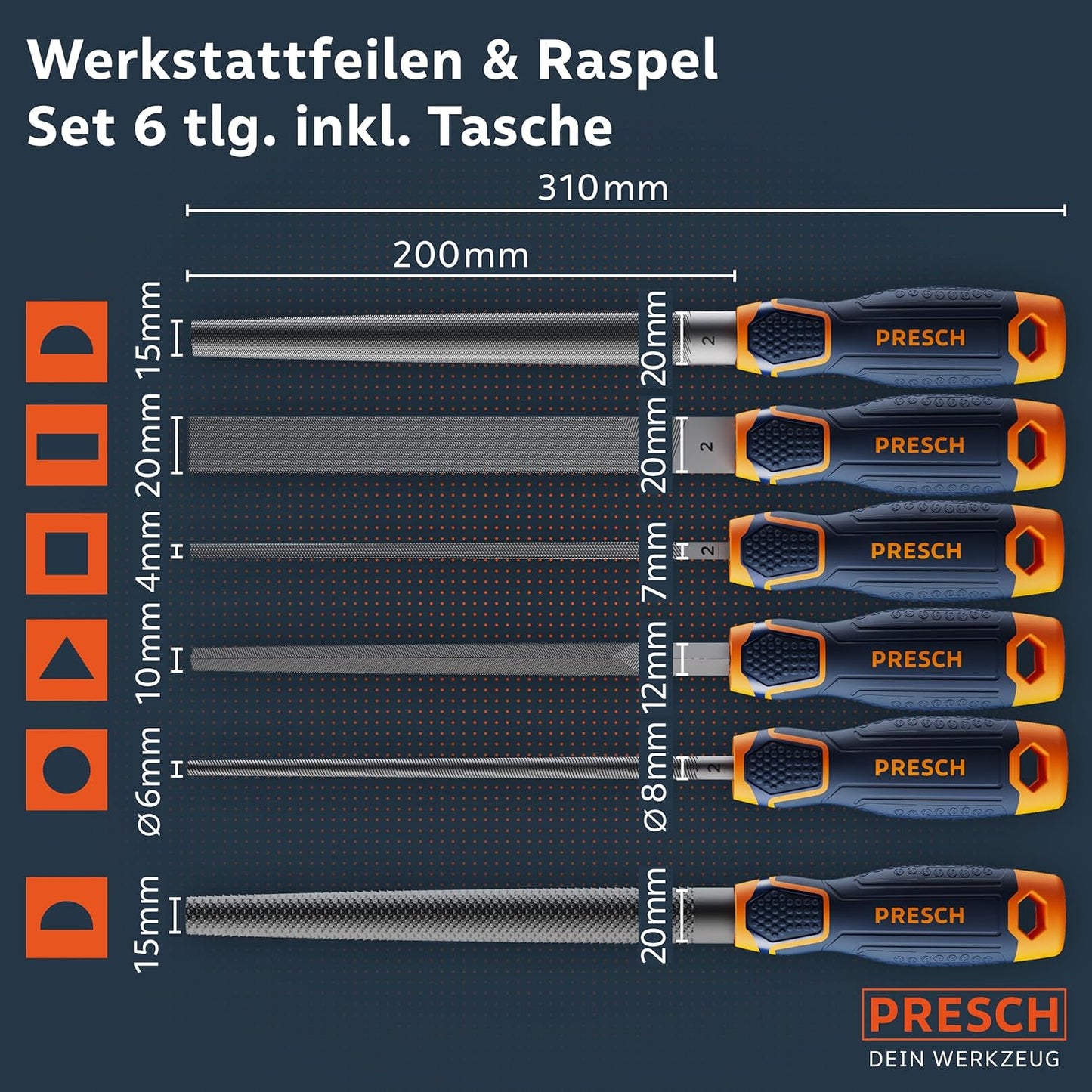 Feilenset 10166, Feilen + Raspel Set 6 tlg. Inkl. Tasche