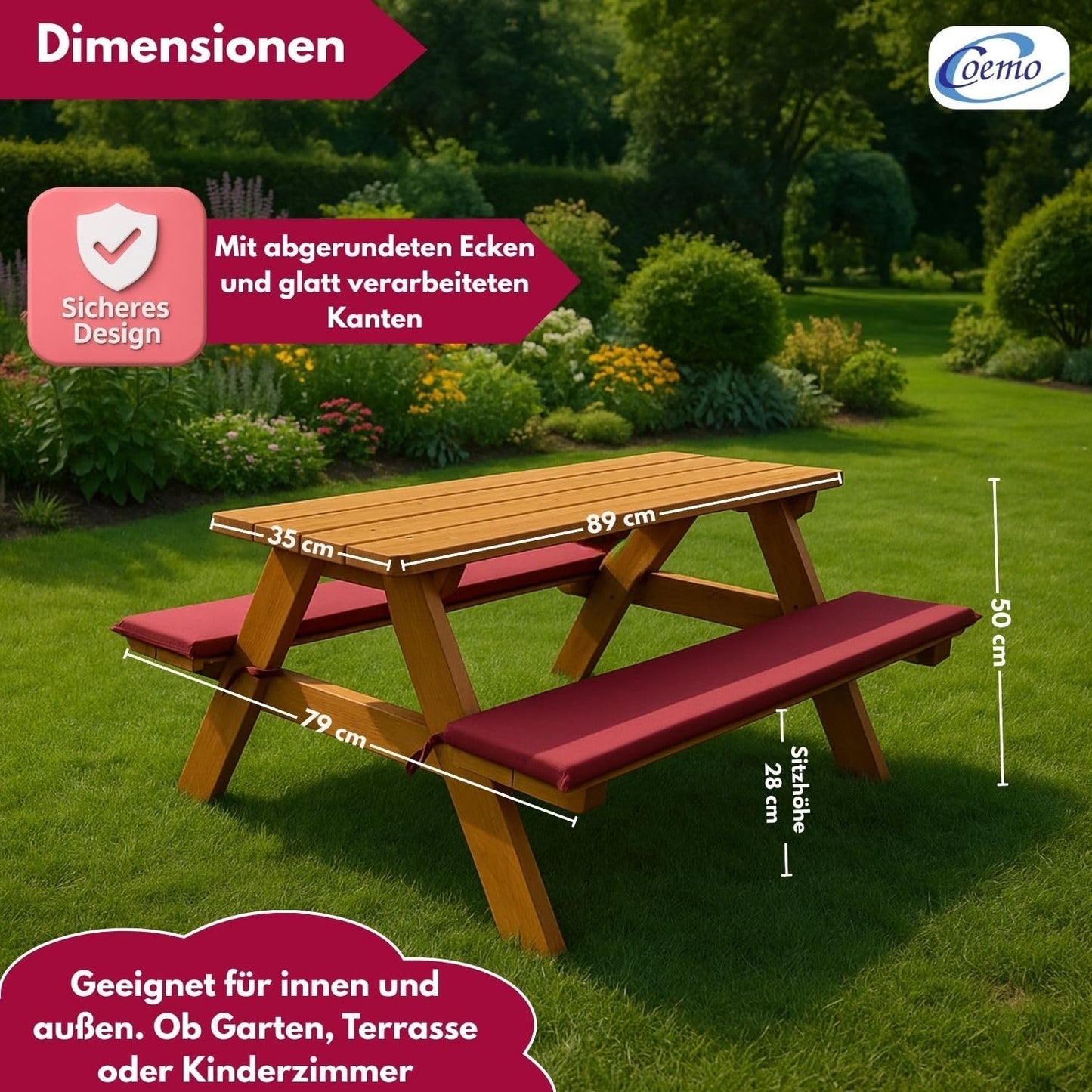 Kindersitzgruppe mit Polster, 89x79x50cm Rotbraun