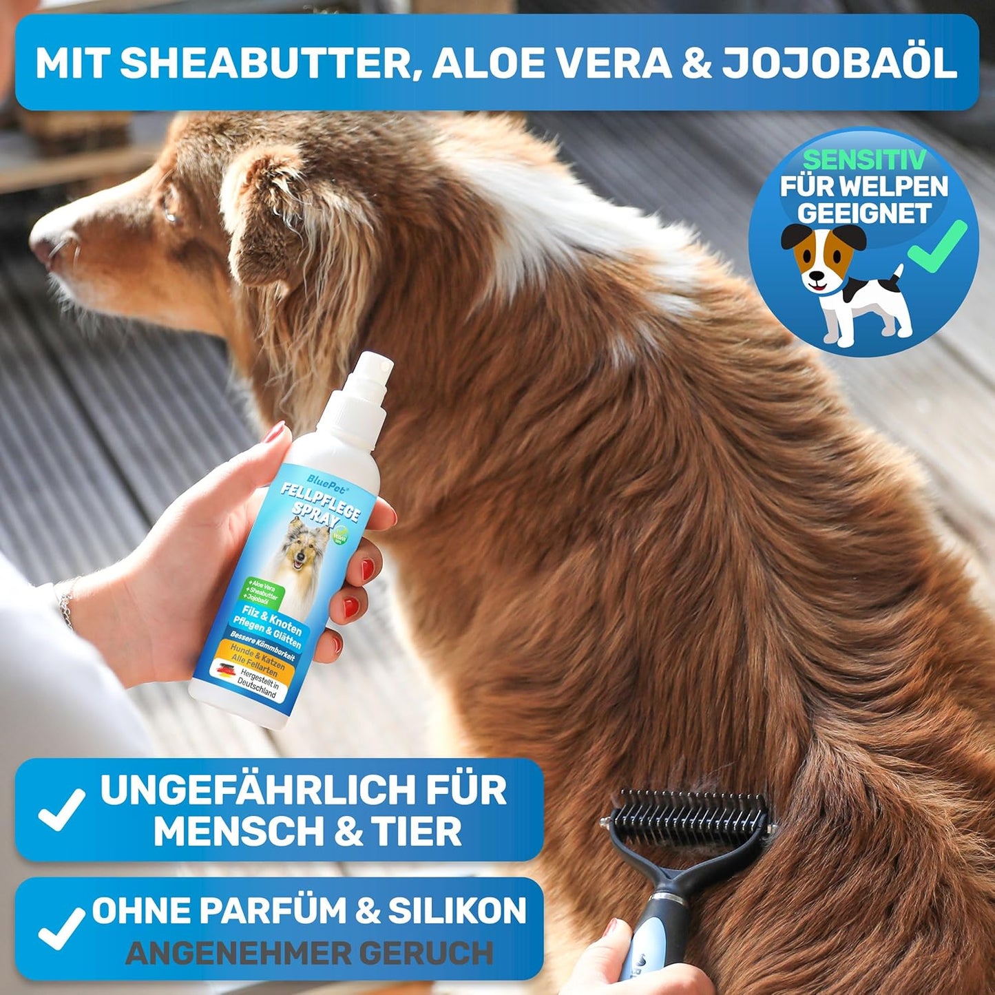 Entfilzungsspray für Haustiere mit Aloe Vera, Fellspray