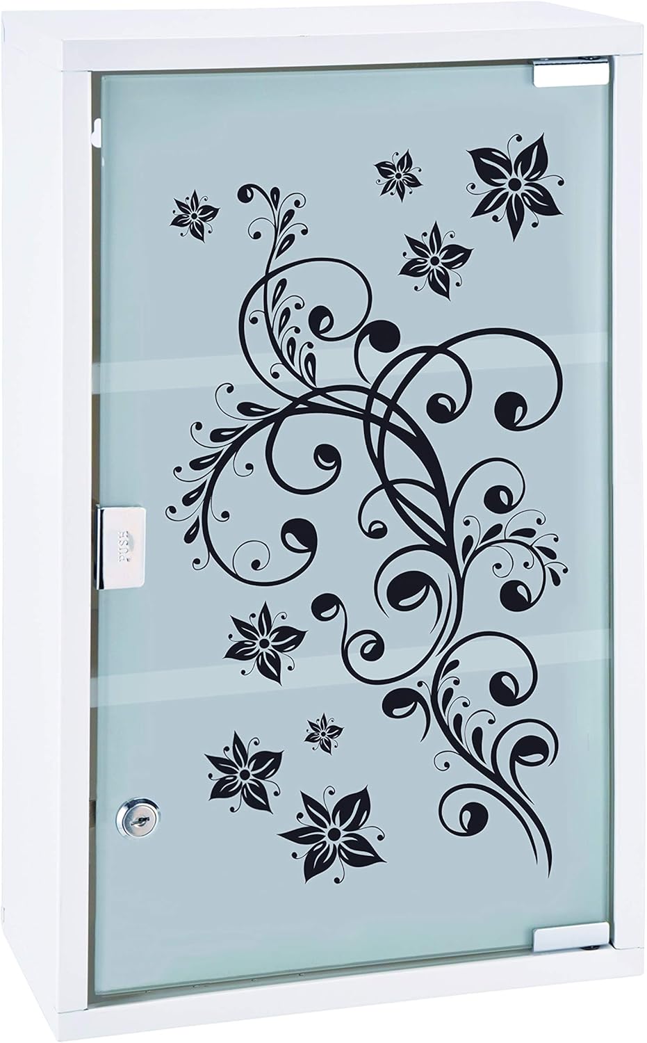 Abschliessbarer Medizinschrank mit Glastür und Schloss, Blumen