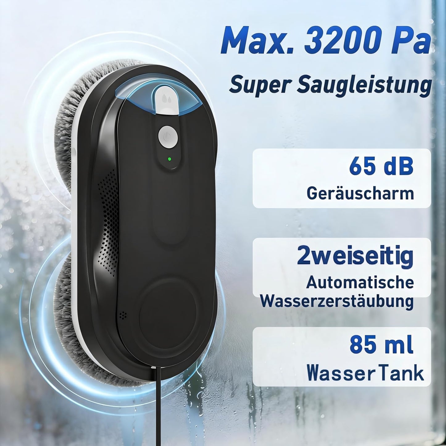 Fensterputzroboter mit Doppel-Spray & Fernbedienung, Schwarz