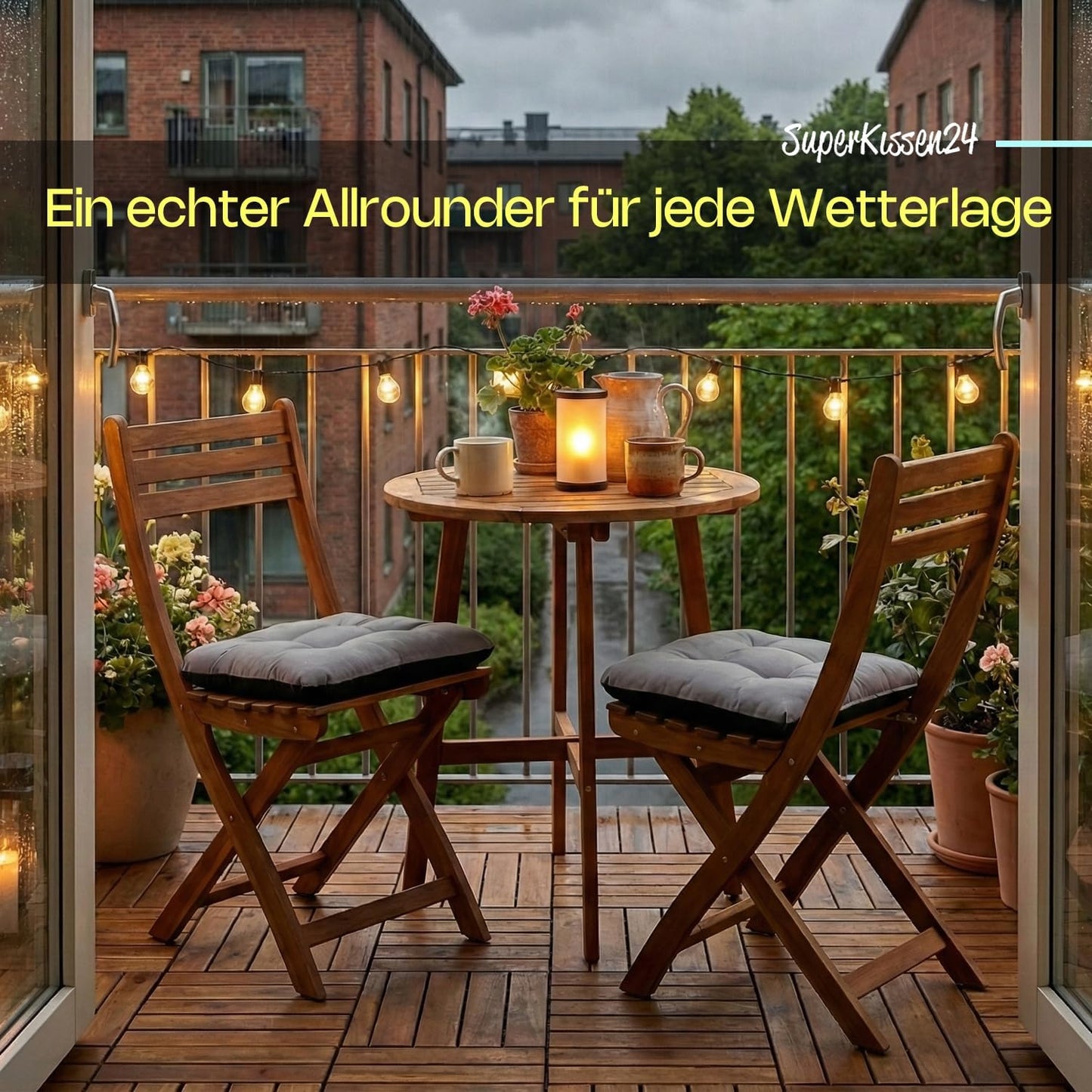 Wasserdichte Stuhlkissen, 6er 45x45x5 cm Set Grau