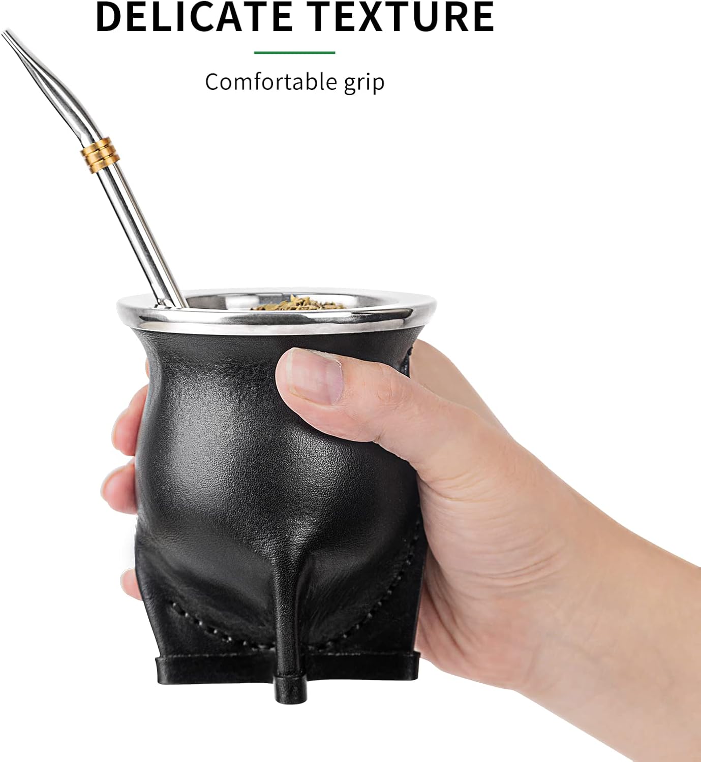 Yerba Mate Set mit Tasse und Bombilla, Schwarz