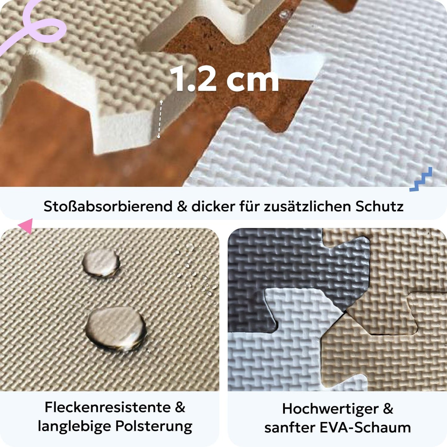 Krabbel- und Puzzlematte für Babys, 16 Teile Creme-grau-beige