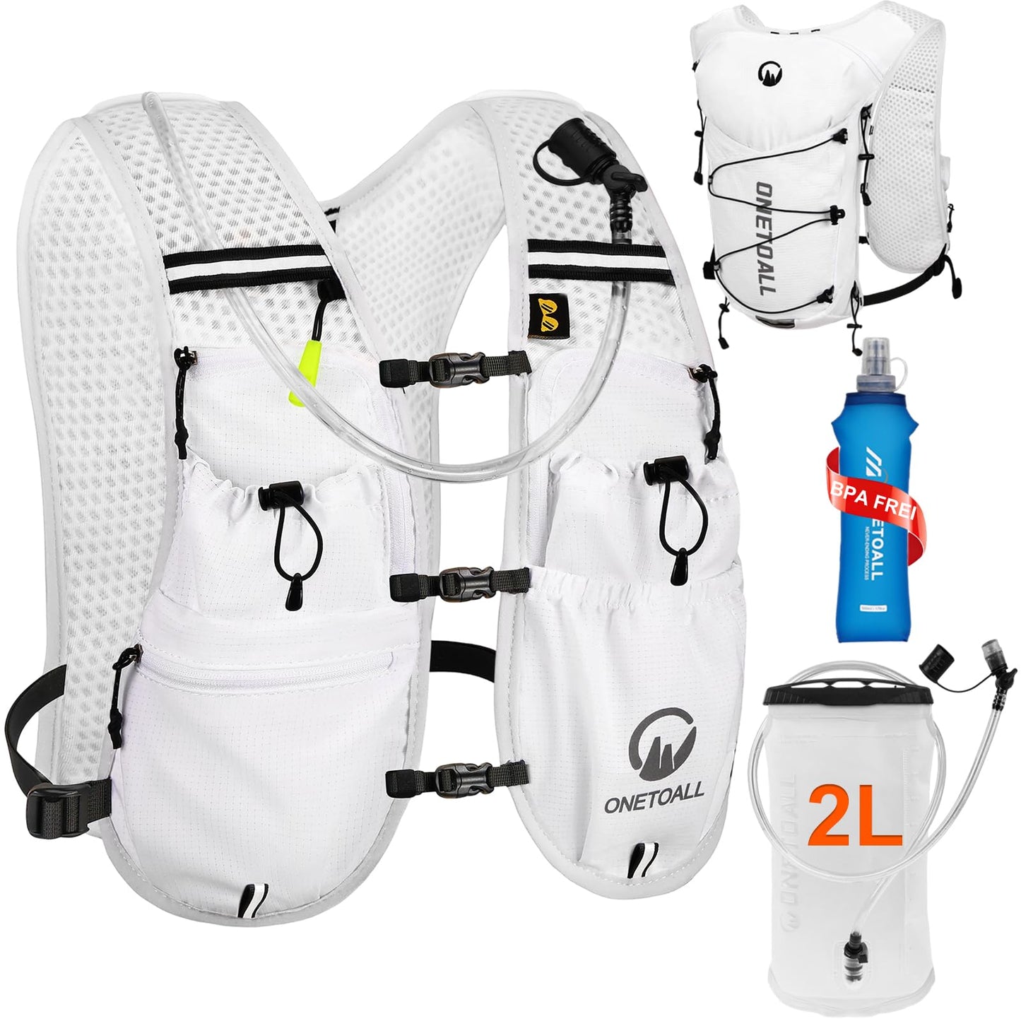 Trinkrucksack, Weiss mit eine 500ml Trinkflasche + eine 2L Trinkblase