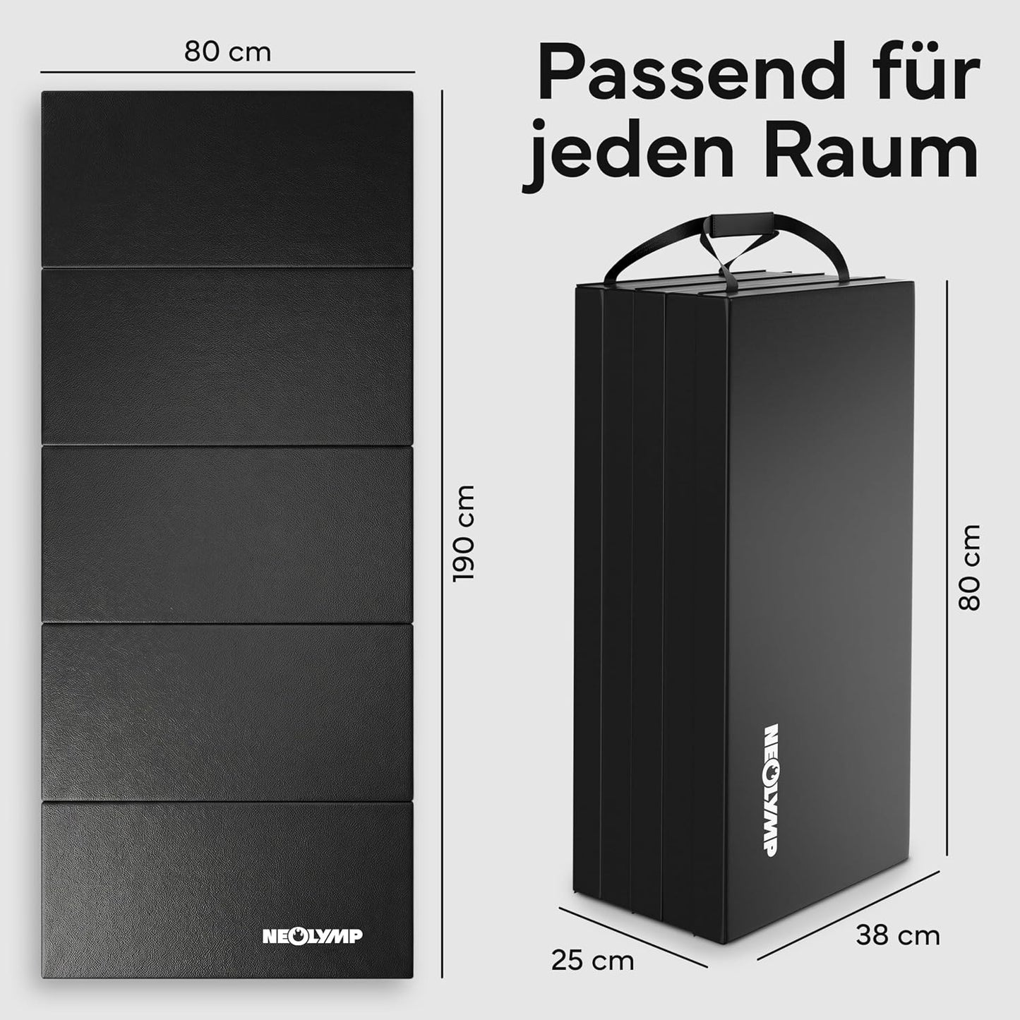 Faltbare Turnmatte, 190 x 80 x 5 cm, Schwarz 190 x 80 x 5 cm