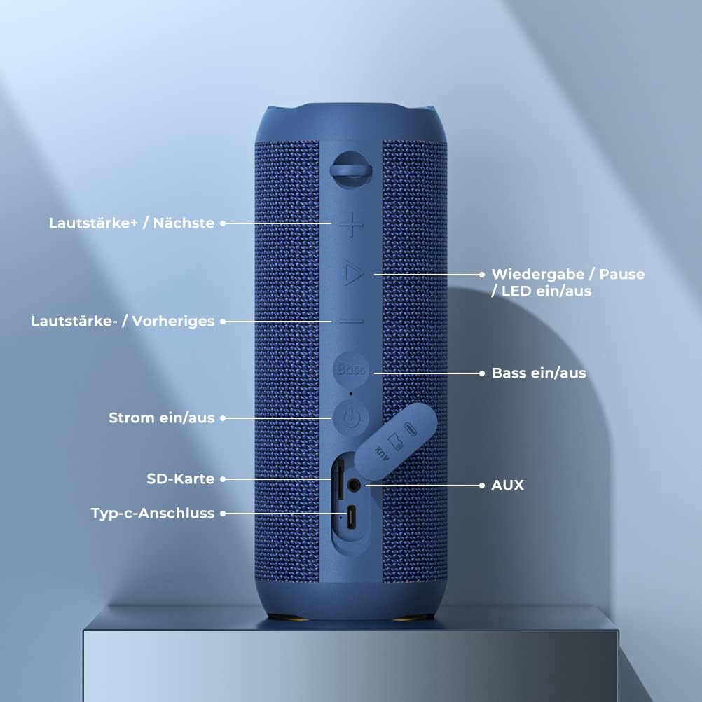 Wasserdichter Bluetooth Lautsprecher mit Licht, Blau