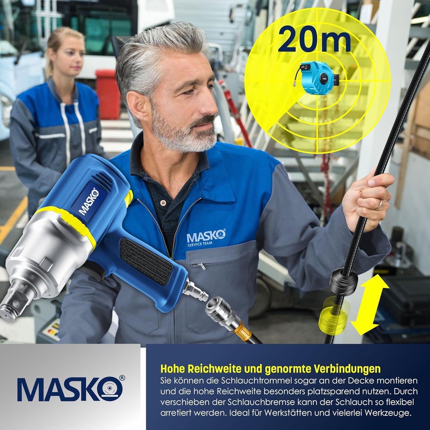 Automatik Druckluftschlauch-Aufroller, 20m Blau