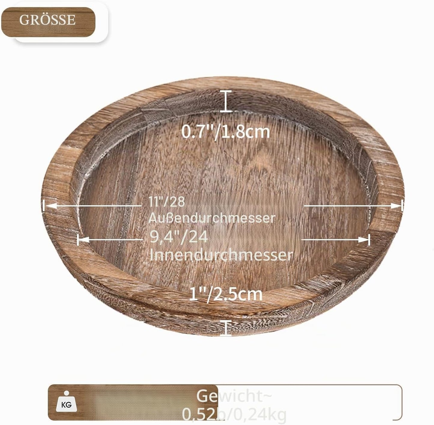 Rustikales Holz-Serviertablett-Set (2 Stück, rund), Used-look