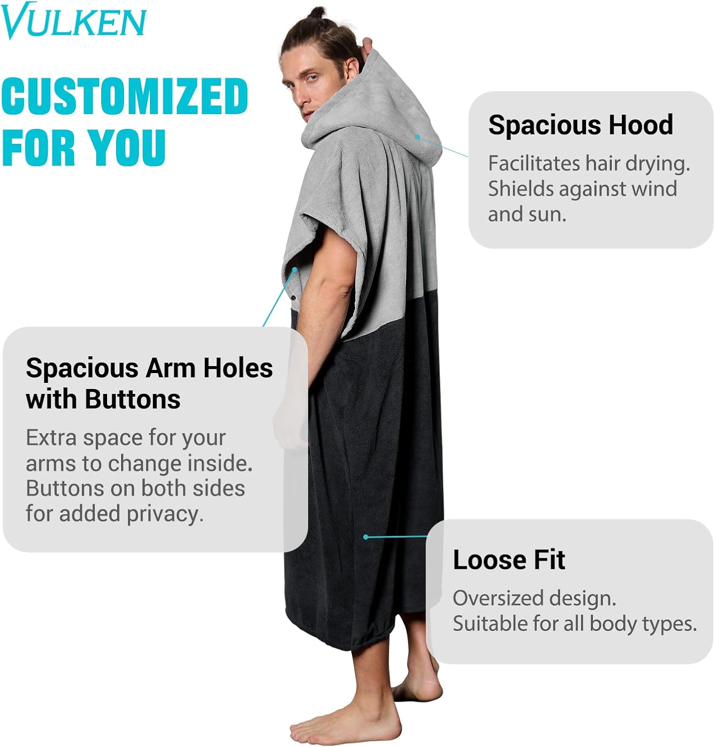 Badeponcho mit Kapuze, Grey Black
