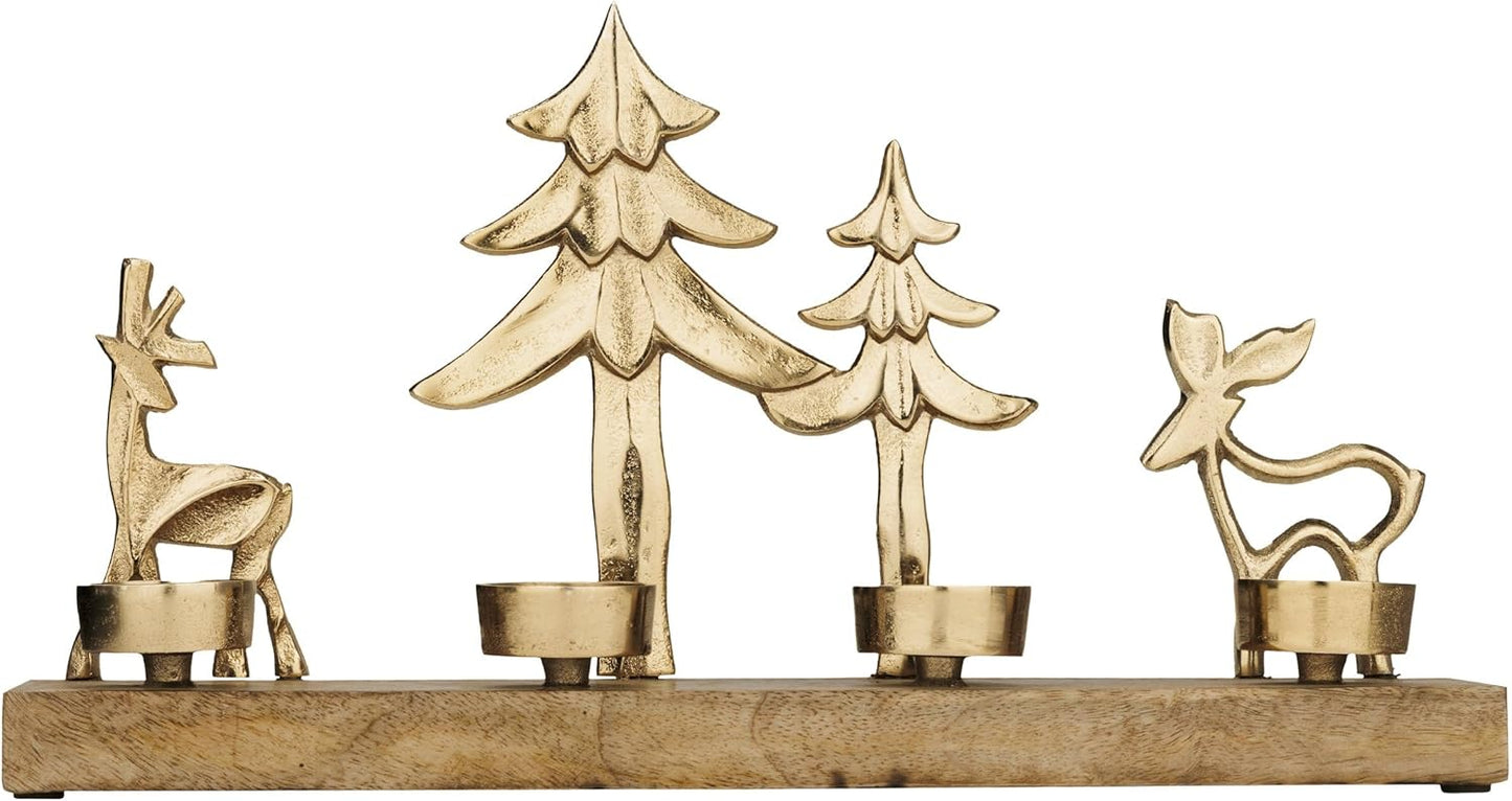 Teelichthalter mit Rentieren, Gold, 38 X 20 Cm (Lxh)