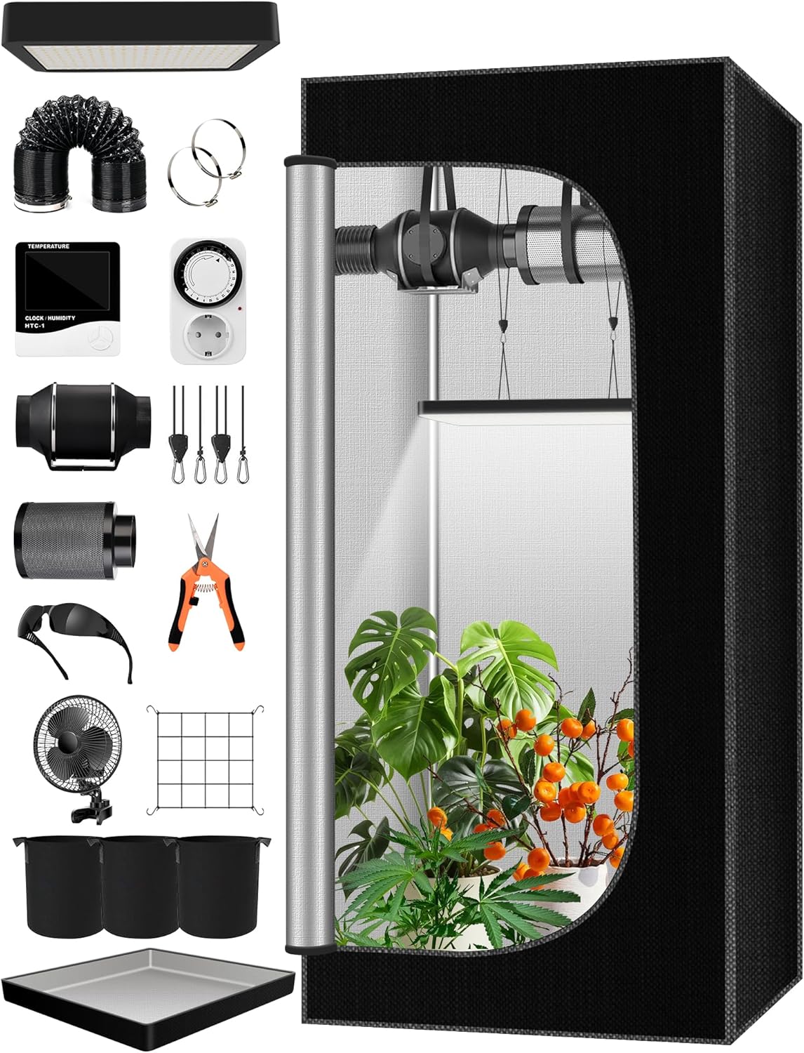 Growzelt Set mit LED und Belüftungssystem, 6060140TZ