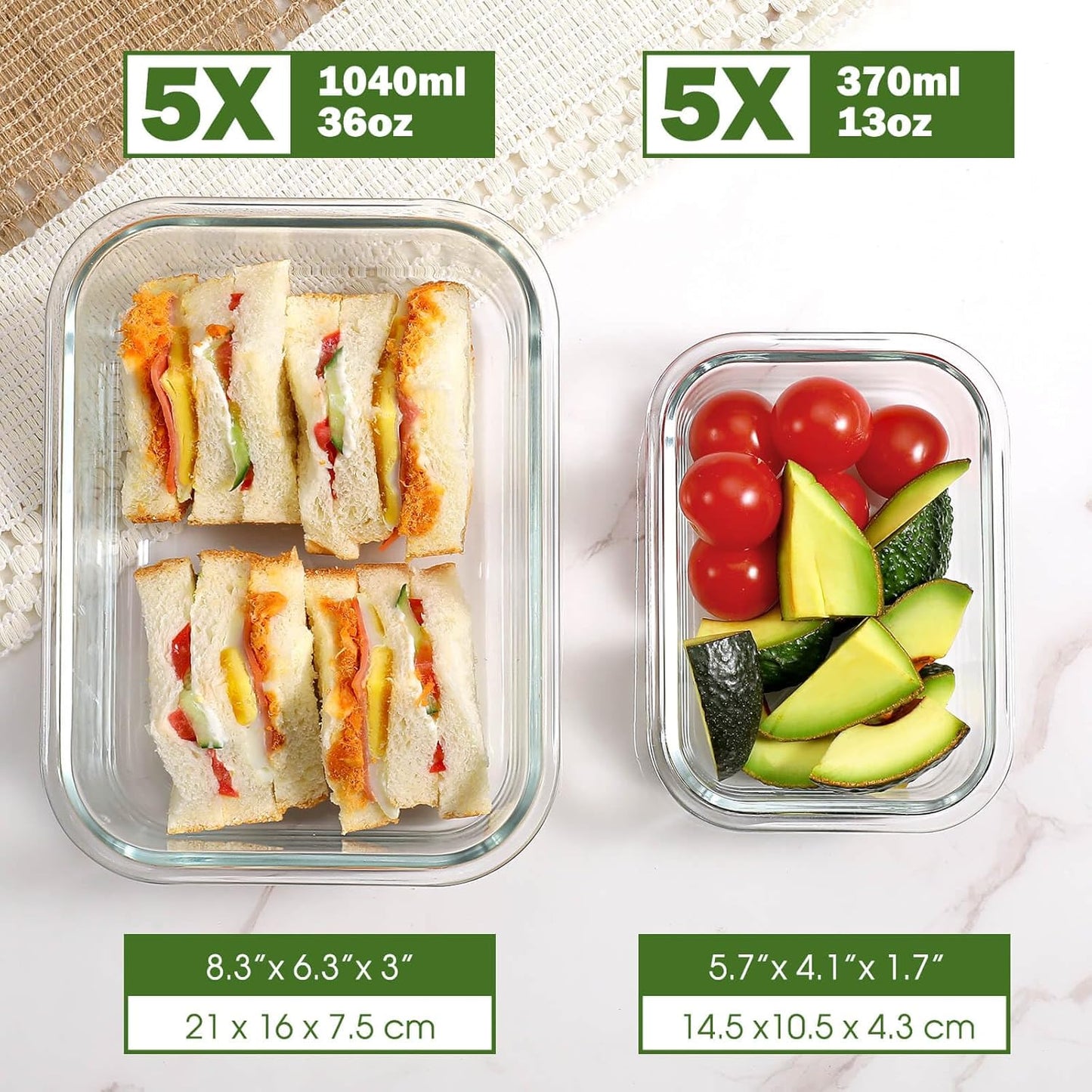 10-teiliges Glasbehälter-Set, LN-10PCS-UK