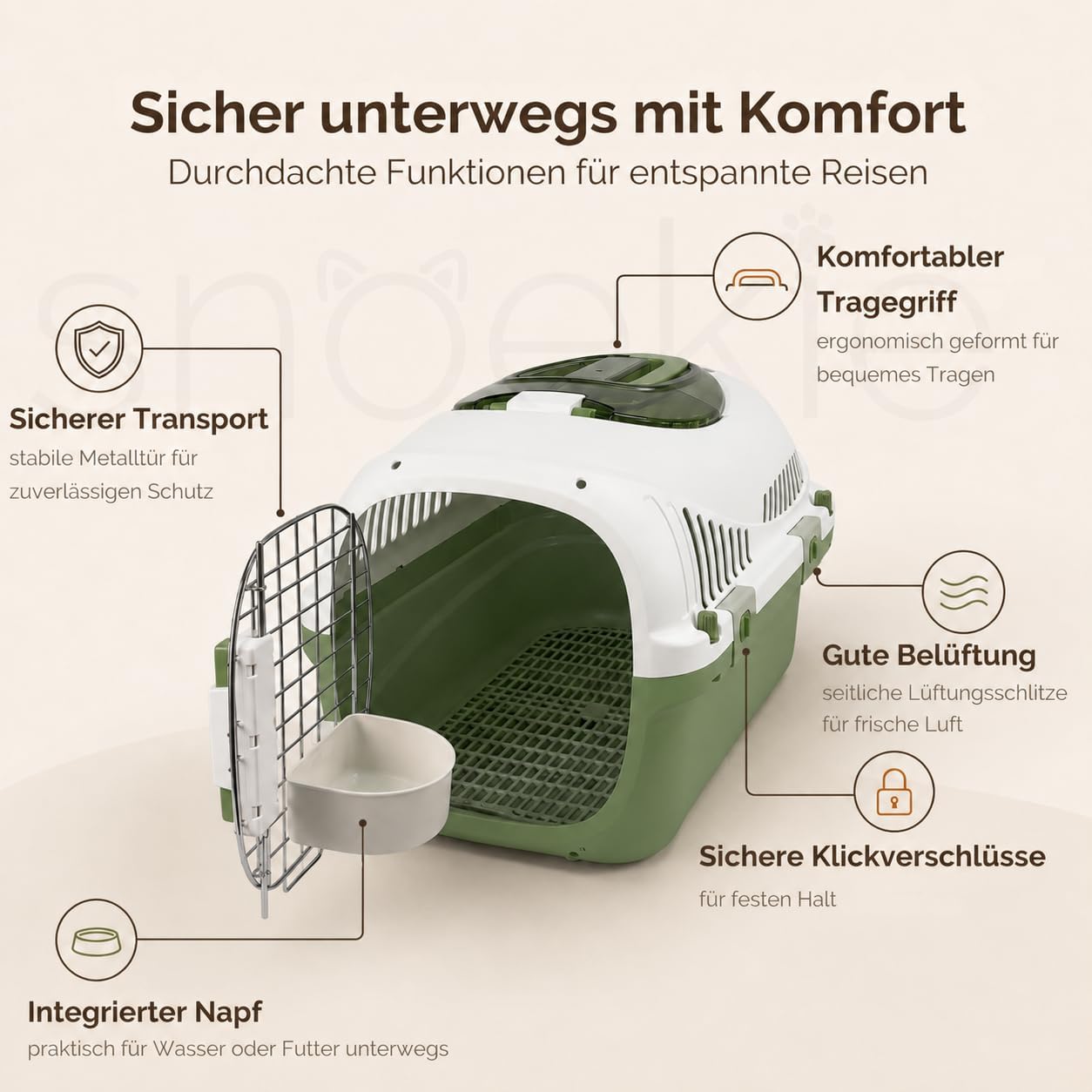 Transportbox für Katzen mit zwei Öffnungen, grün