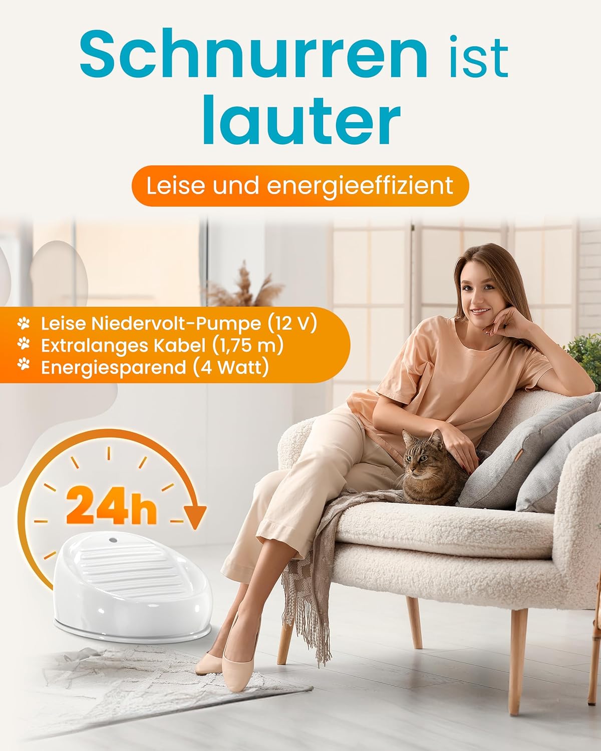 Keramik Katzen-Trinkbrunnen, hygienisch & leise, Weiss