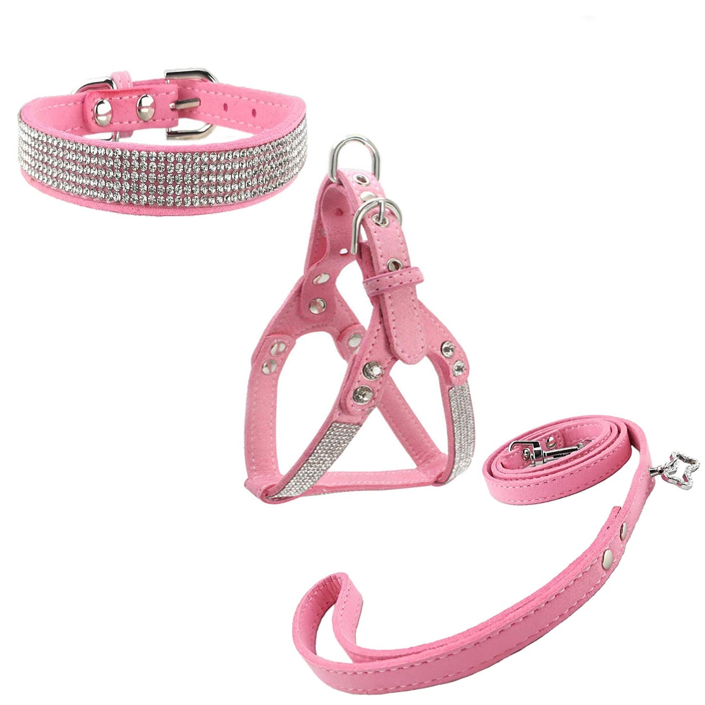 3-teiliges Geschirrset mit Hundehalsband & Geschirr & Leinen, M Rosa