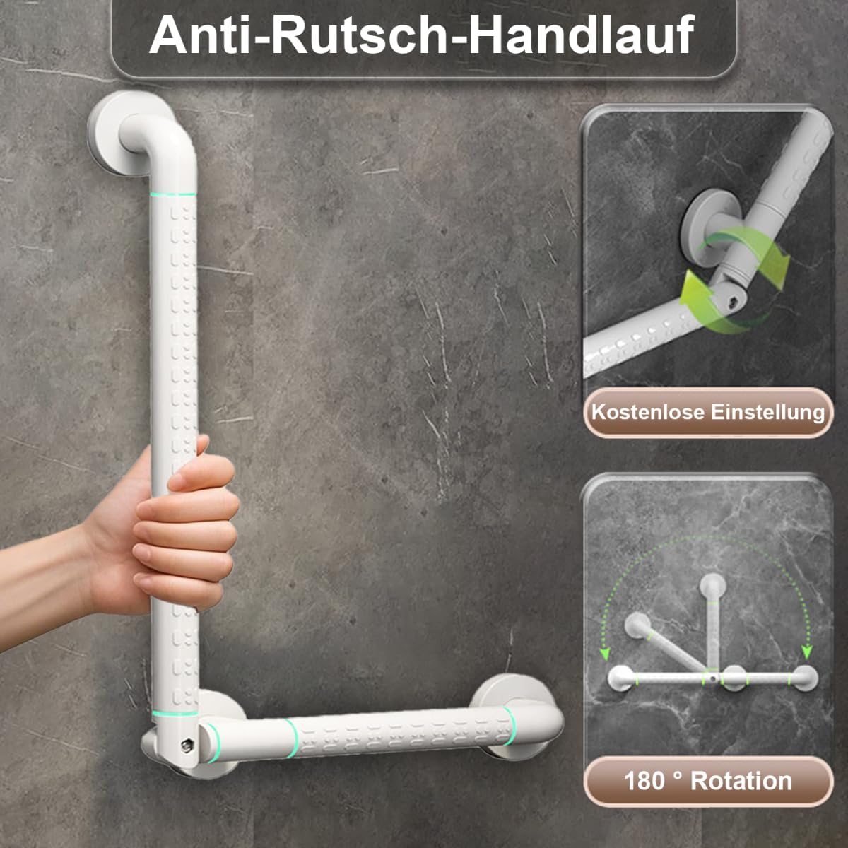 Edelstahl Haltegriffe für Dusche und Badewanne, 38 x 38cm Weiss