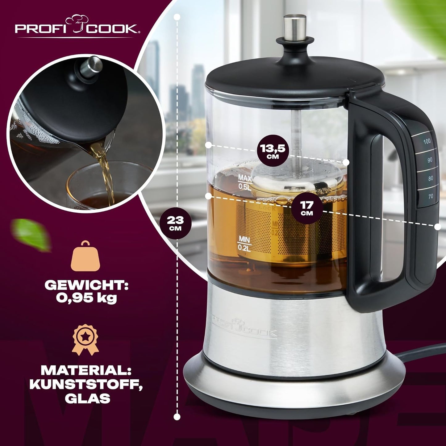 2in1 Wasserkocher & Teekocher PC TK 1166 mit Filter