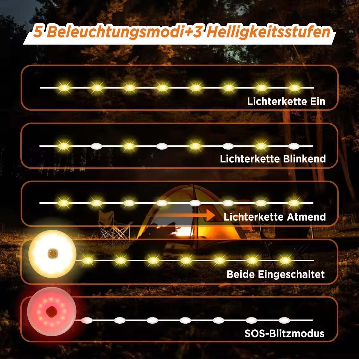 Solar-Camping-Lichterkette, Warmweiss-3000k