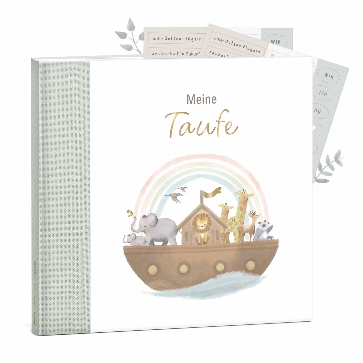 Taufalbum mit Stickerset, Salbei mit Stickerset