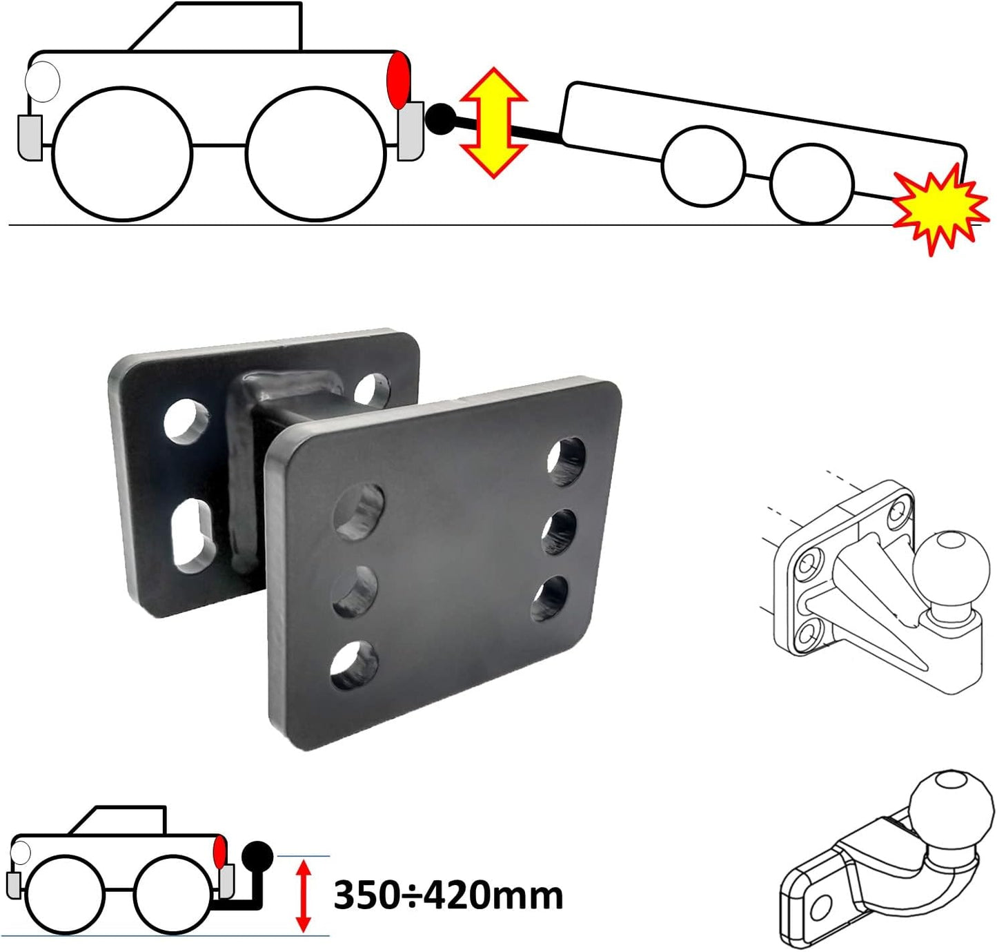 Adapter Verlängerung für Anhängerkupplung, 75 mm