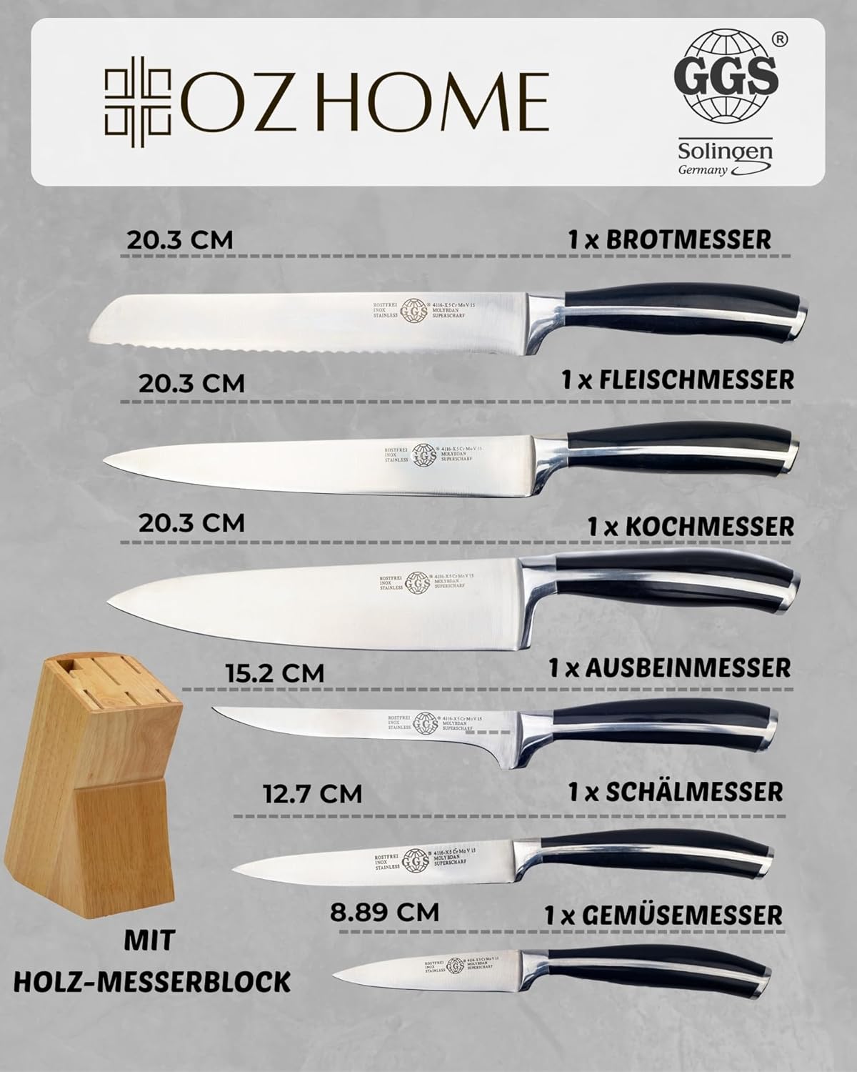 GGS Collection InterLine Messerblock mit 7-teiligem Messerset, InterLine – 7-teilig