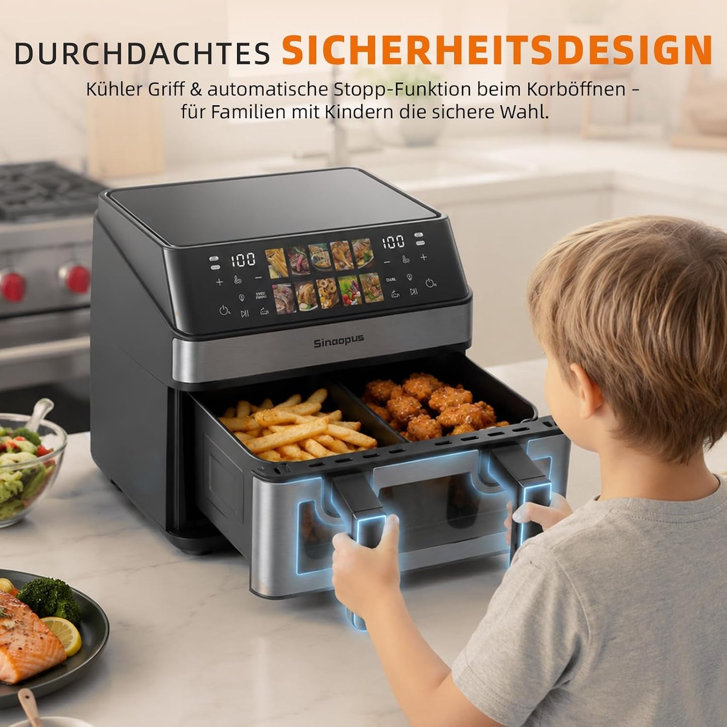 903A Heissluftfritteuse mit Dual Cook und Touchscreen, 903a-schwarz