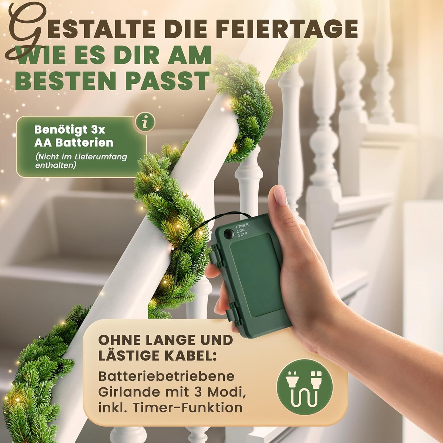 Weihnachtsgirlande, mit Beleuchtung 270 cm
