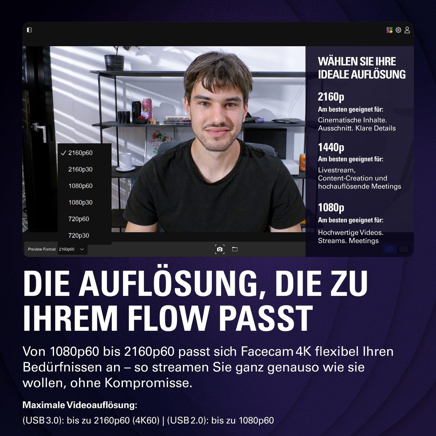 Facecam 4K Webcam mit HDR und USB-C Anschluss, Facecam 4K