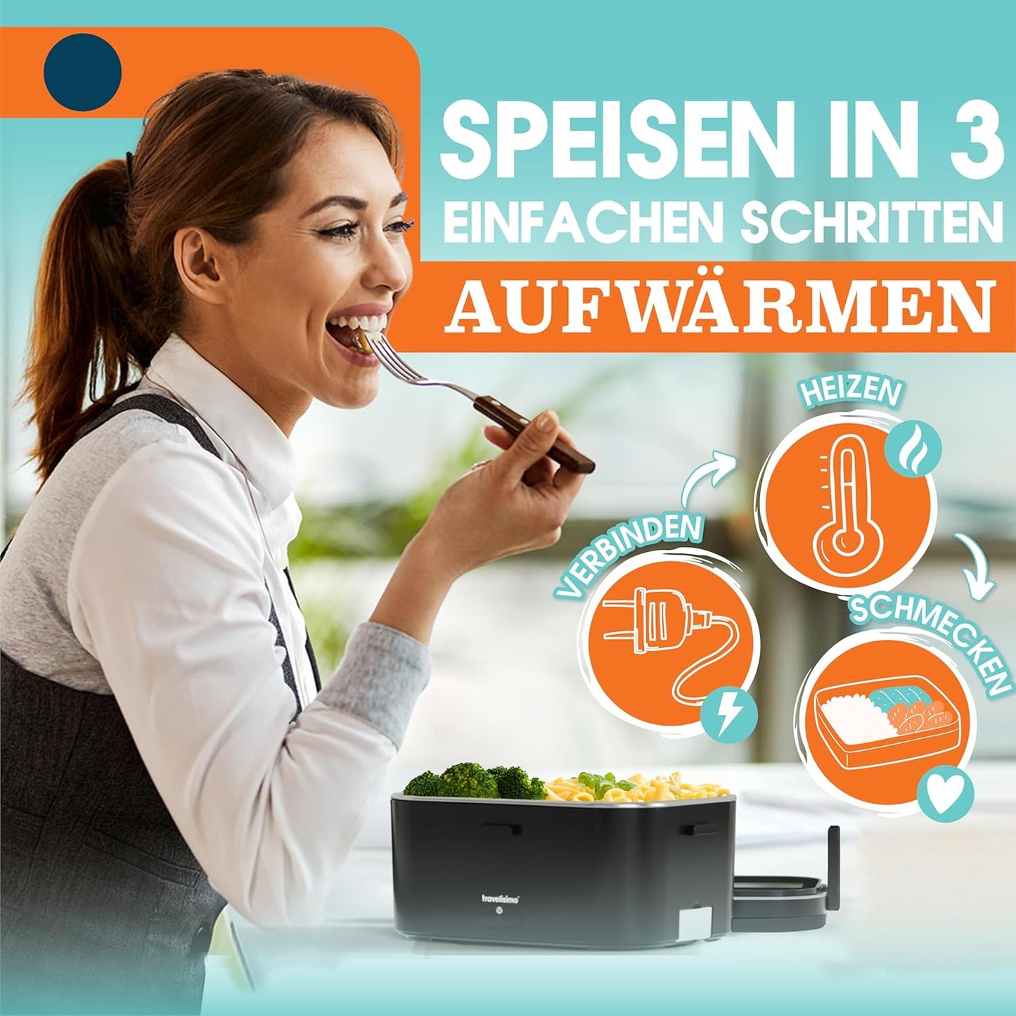 3-in-1 Lunch Box mit Aufwärmfunktion, Schwarz