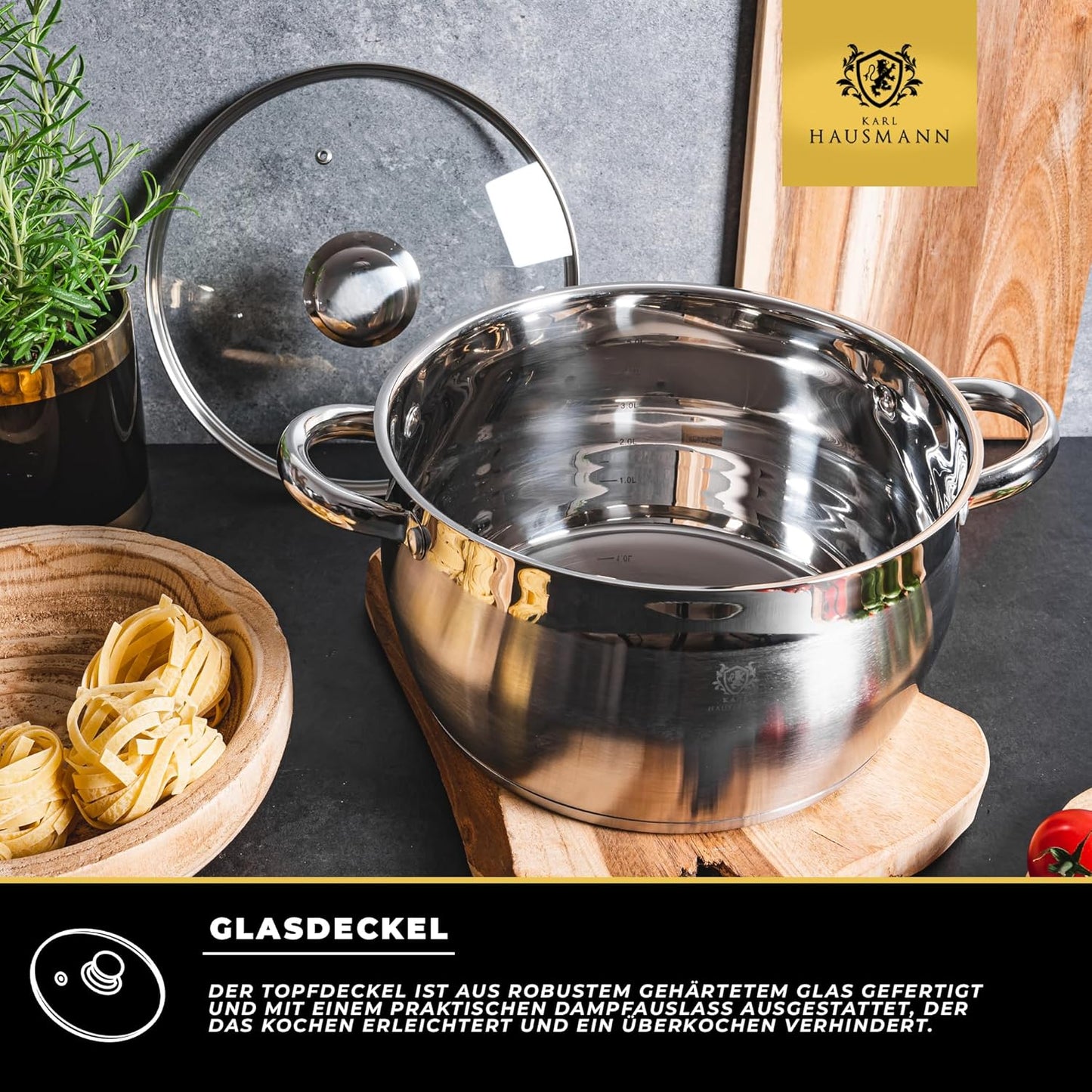 3-teiliges Topfset mit Glasdeckel