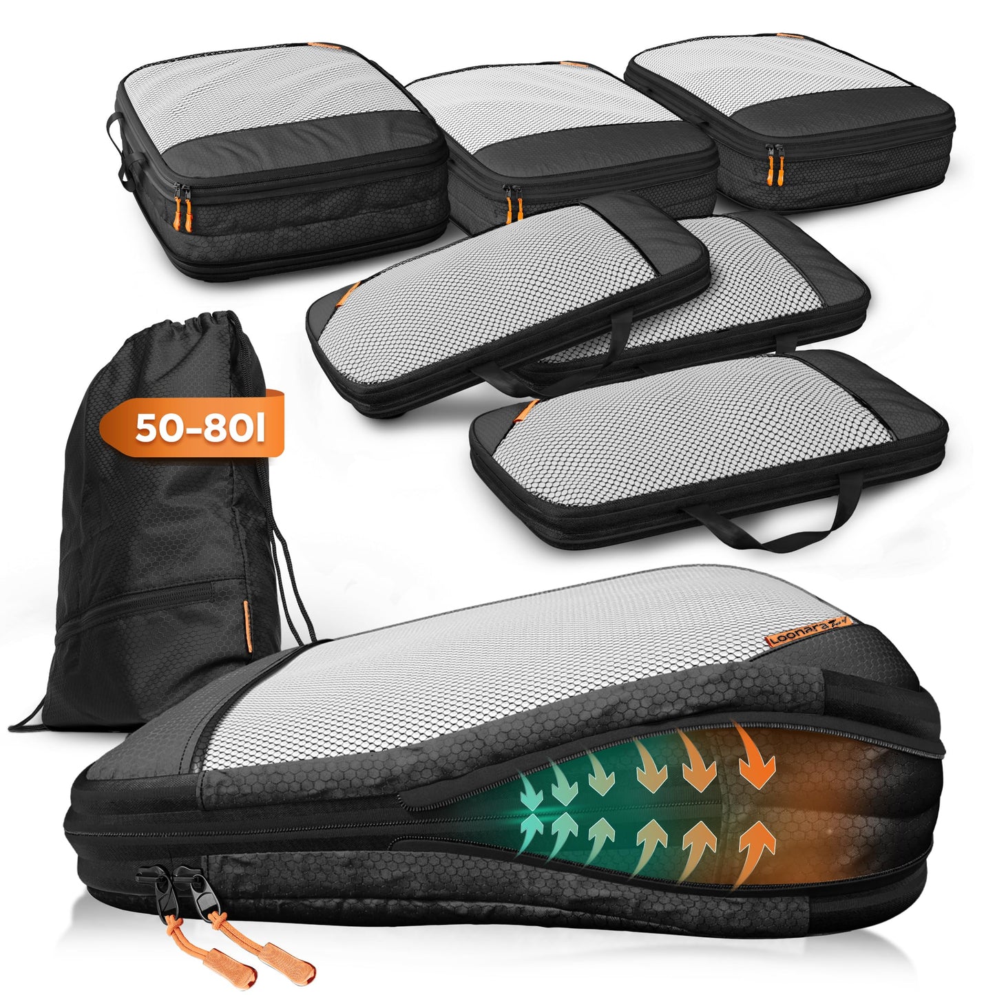7-teiliges Packwürfel-Set, Midnight Escape - Schwarz 7-teilig