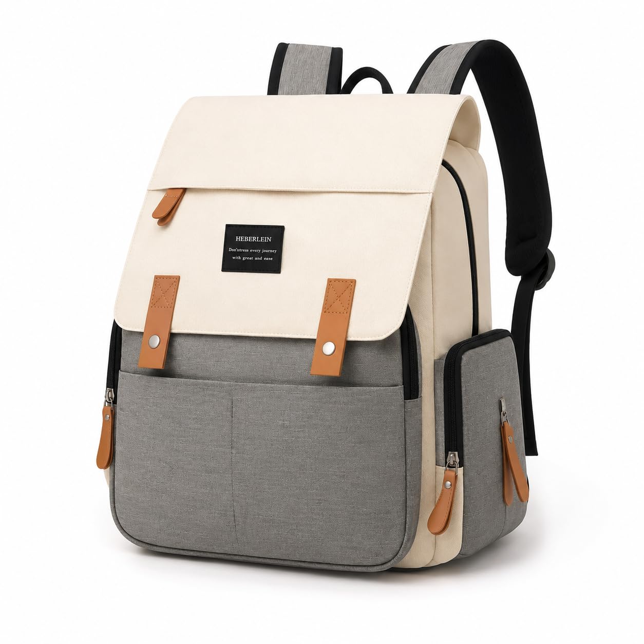 Wickelrucksack mit Wickelauflage & Kinderwagenbefestigung, Beige/Grau
