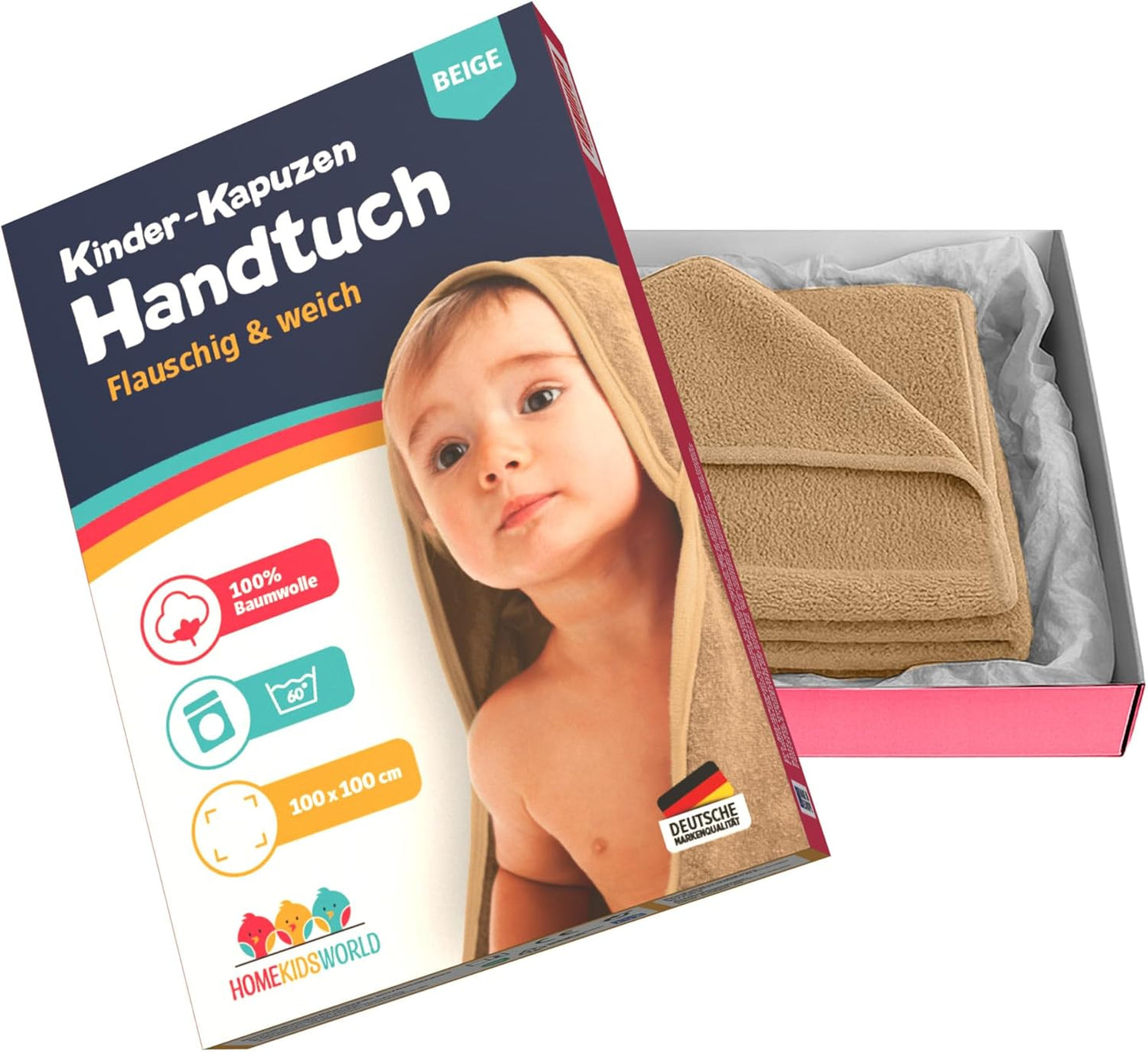 Kapuzenhandtuch für Babys & Kinder (100x100 cm), Beige