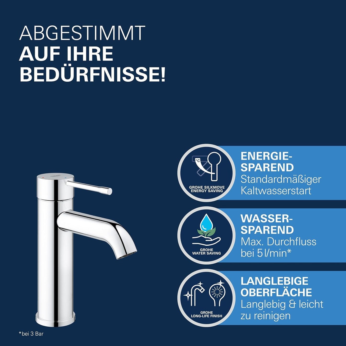 Essence - Einhand-Waschtischarmatur, Wasser- & energiesparend|Push-Open Ablauf