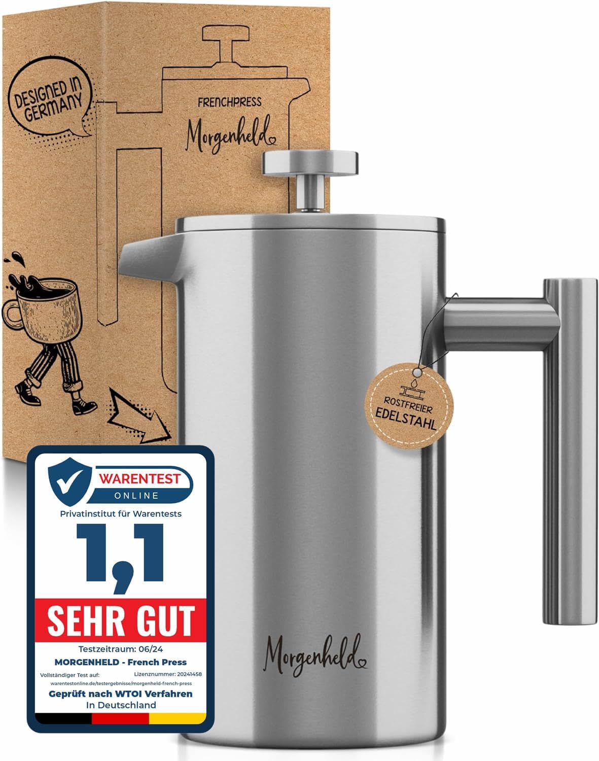 French Press Kaffeebereiter mit 3 Ersatzfiltern, 1000ml (5 Tassen)