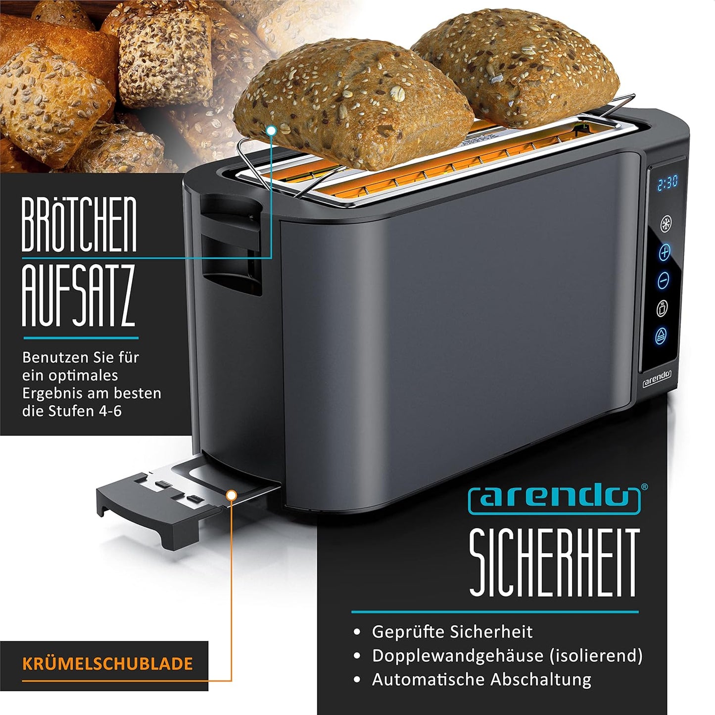 Langschlitz-Toaster mit Touchscreen, A: Cool Grey