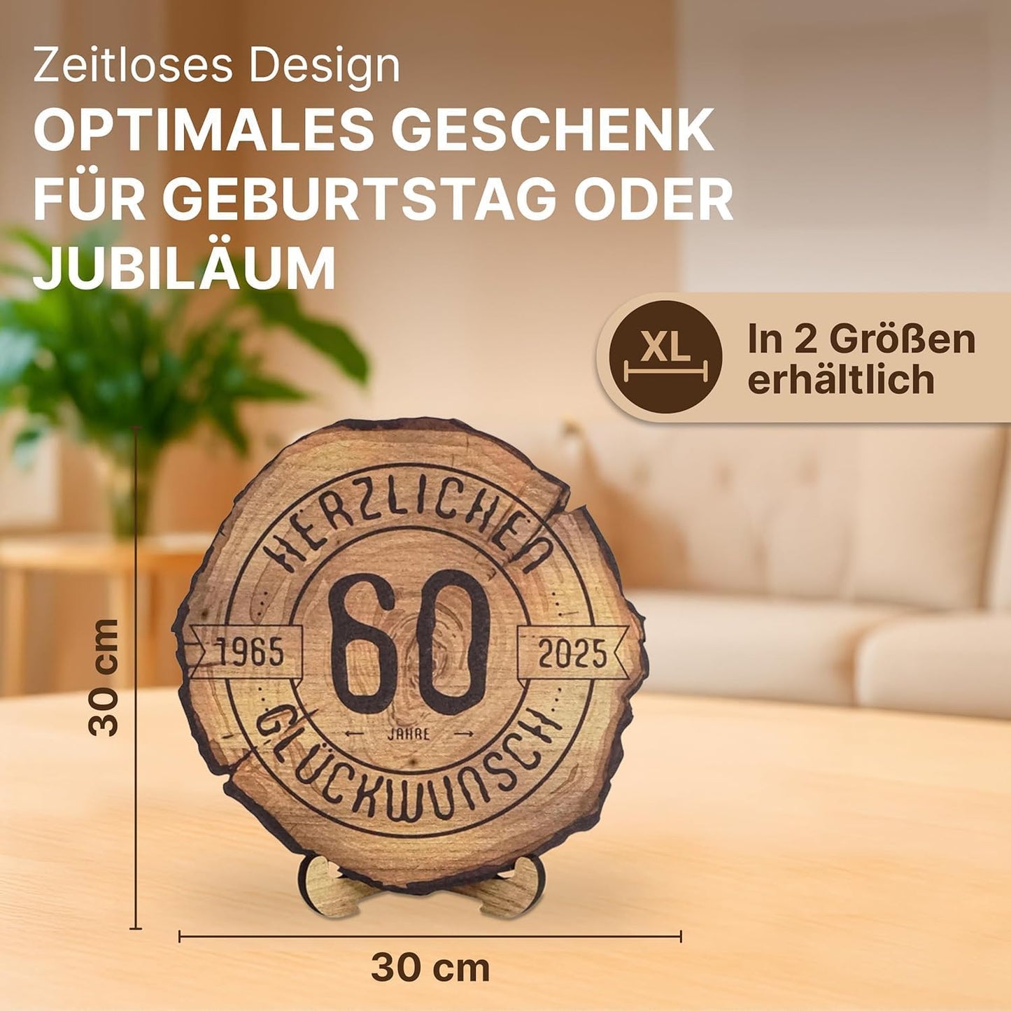 Baumscheibe mit Gravur zum 70. Geburtstag, 70 Jahre XL 30cm