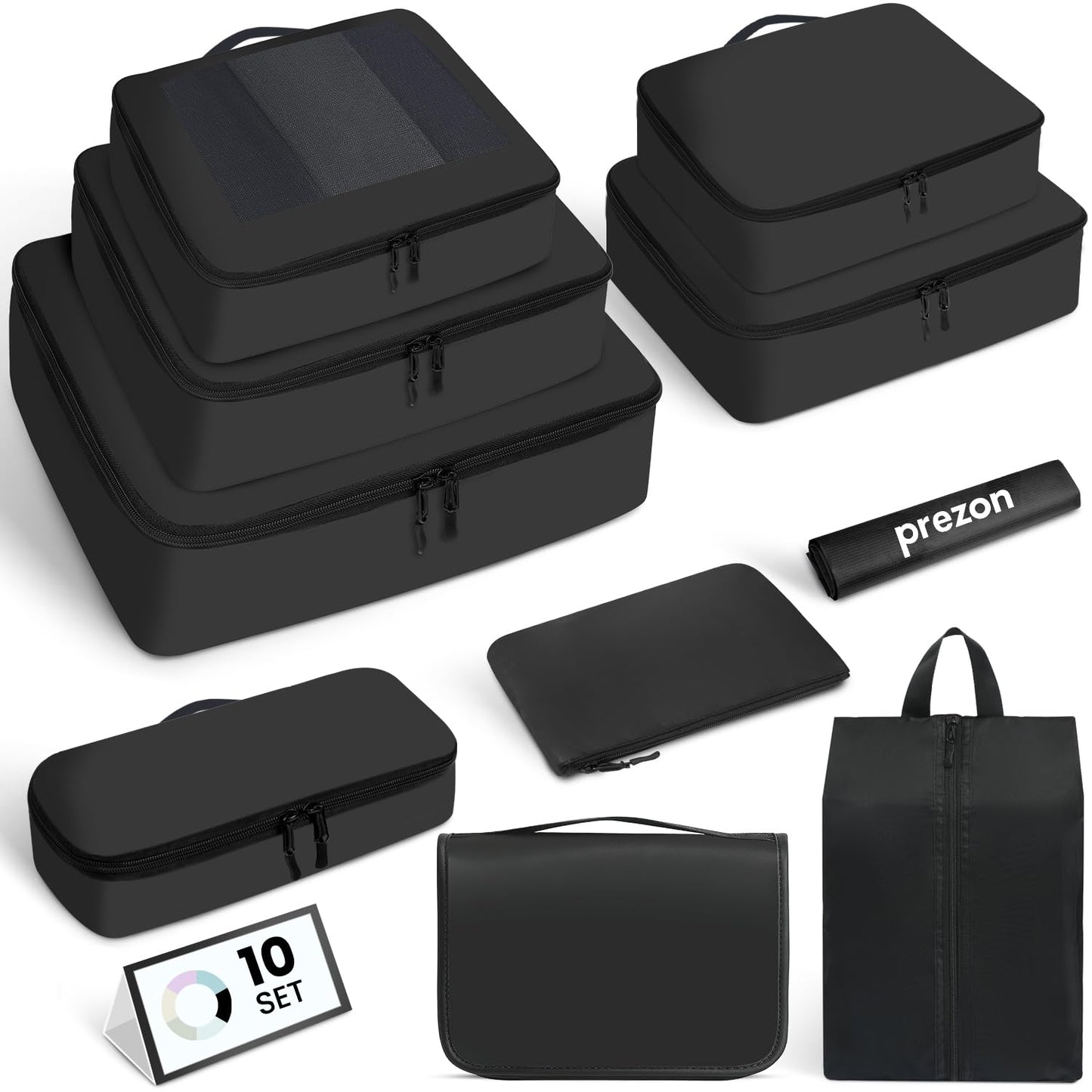 10-teiliges Gepäck-Organizer-Set, 10 Set, Schwarz