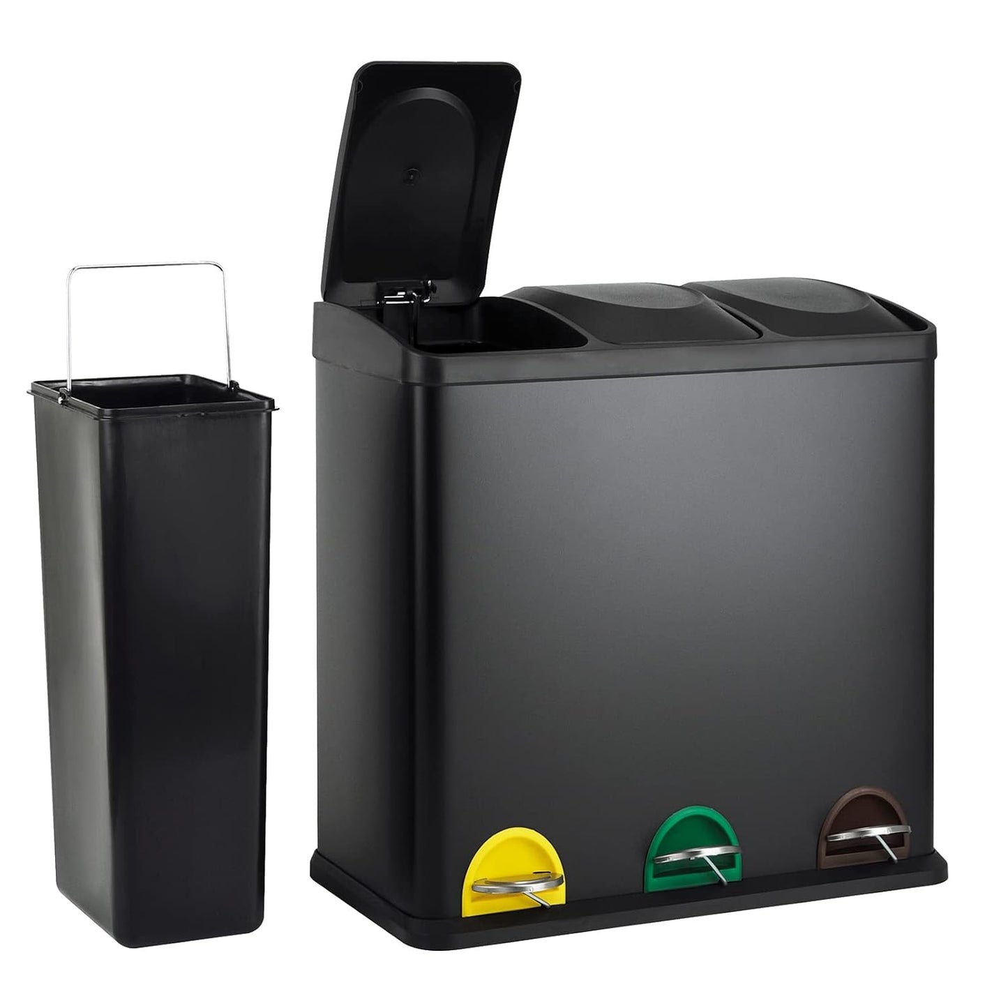 Treteimer für Mülltrennung (60 Liter, 3x20L), Schwarz