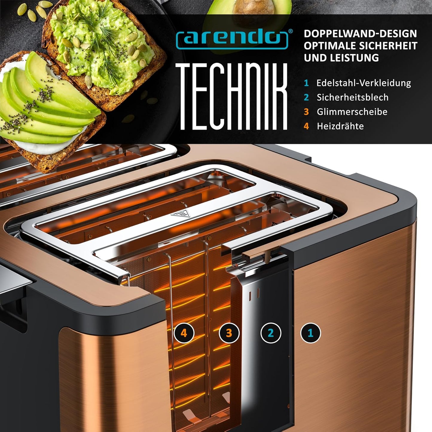 Manana X2 Toaster mit LED-Anzeige, E: Kupfer