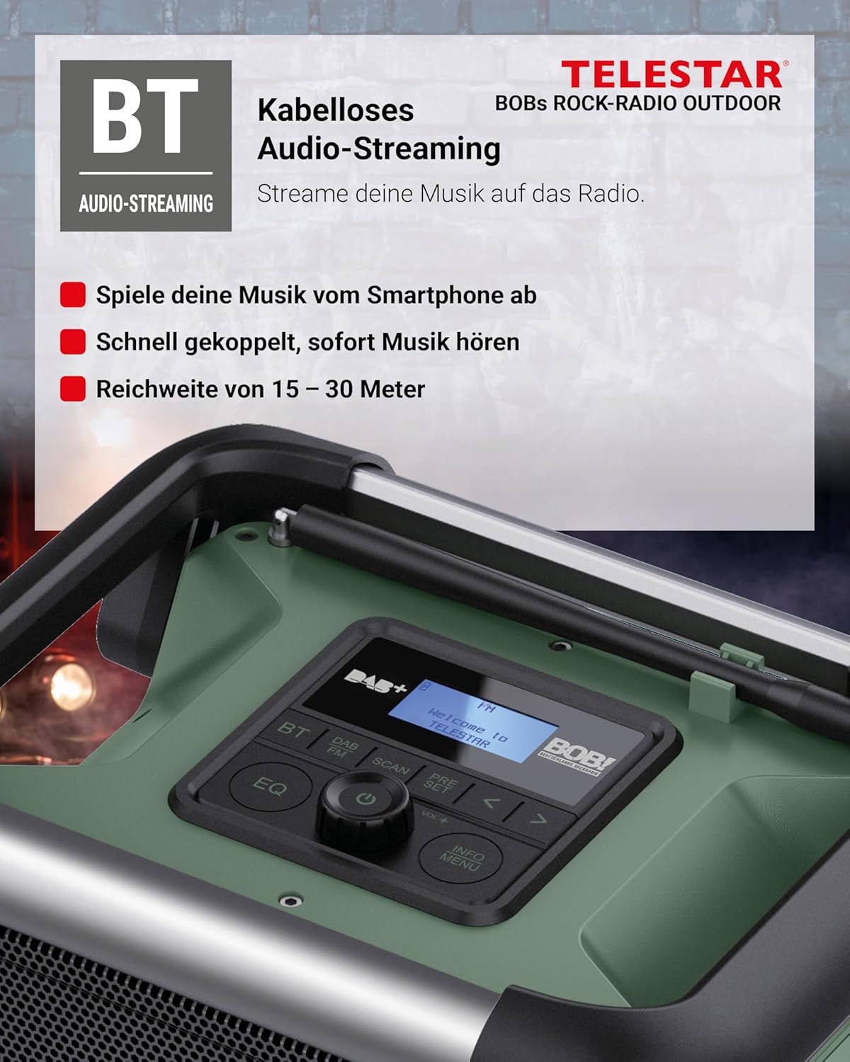 DAB+ Baustellenradio, Grün/Schwarz Draussen rocken mit RADIO BOB!