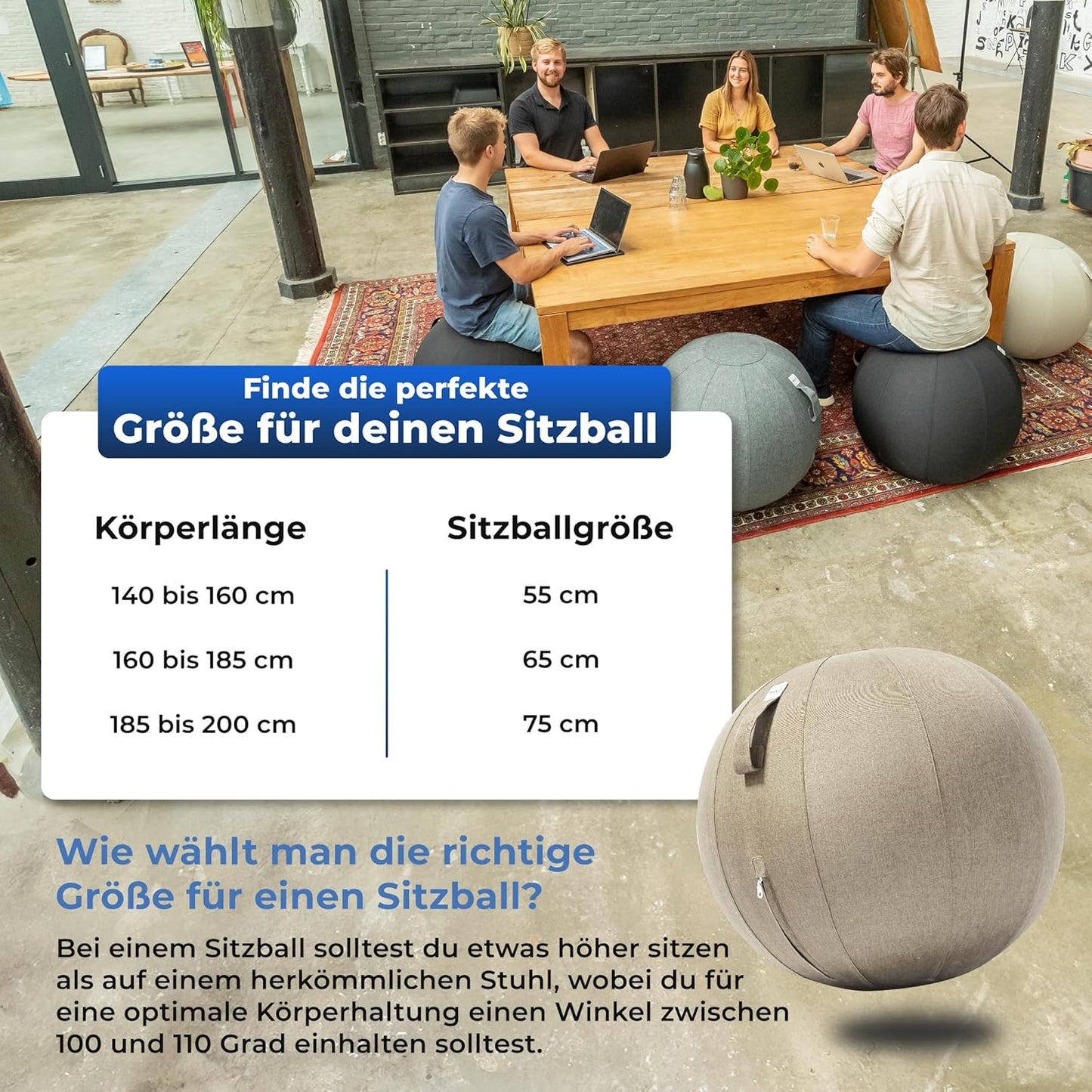 Ergonomischer Sitzball, 65 cm Cream Gray