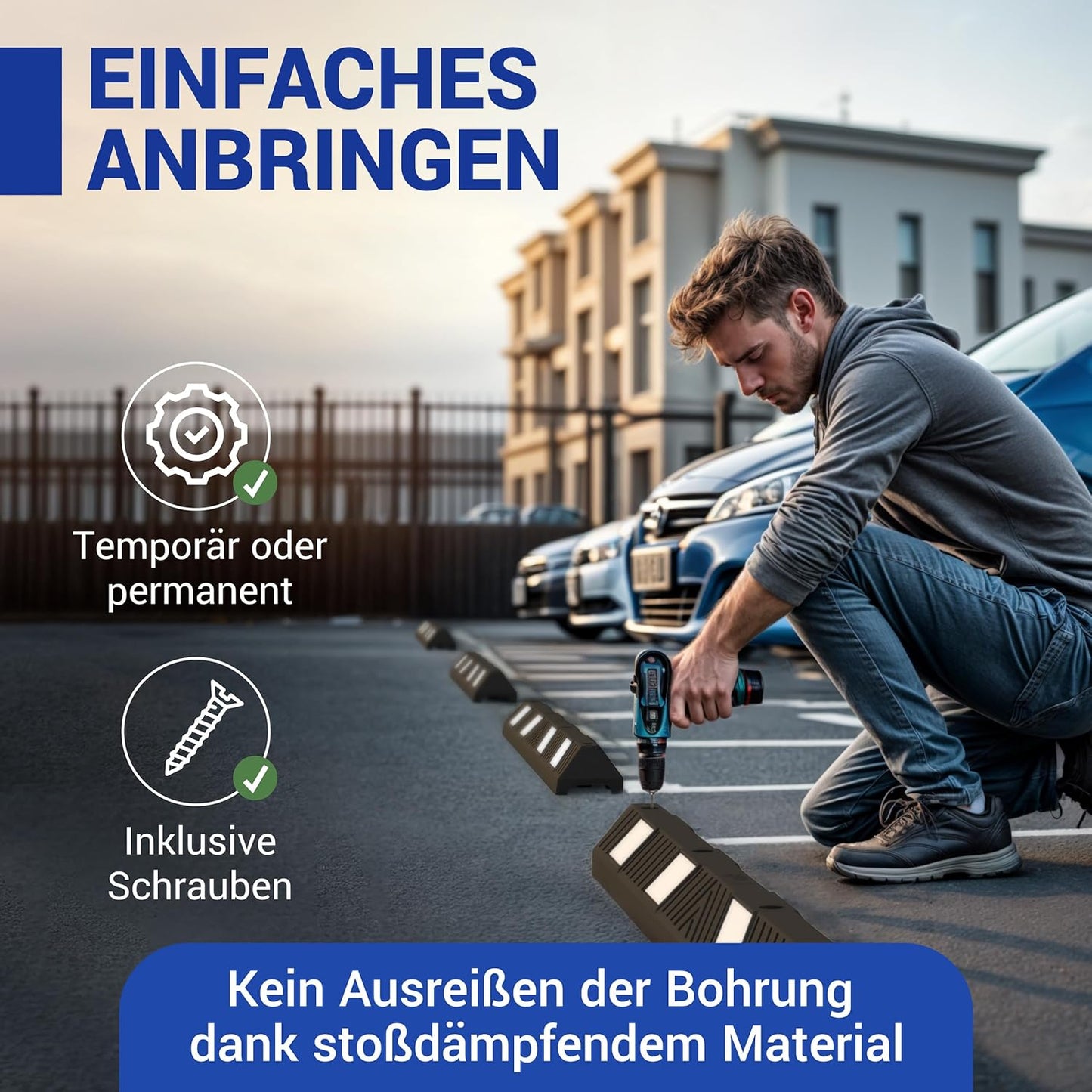 Parkplatzbegrenzer mit Reflexstreifen, 90,0 x 15,0 x 10,0 cm Weiß/Schwarz