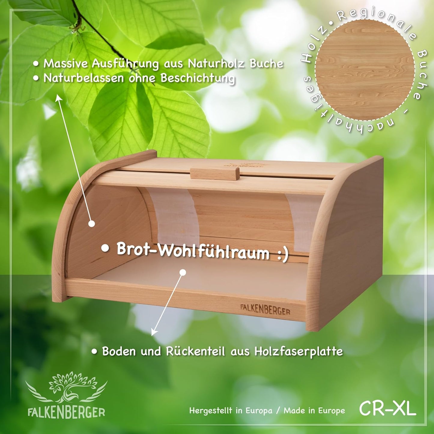 Brotkasten mit Roll-Deckel, Natur XL